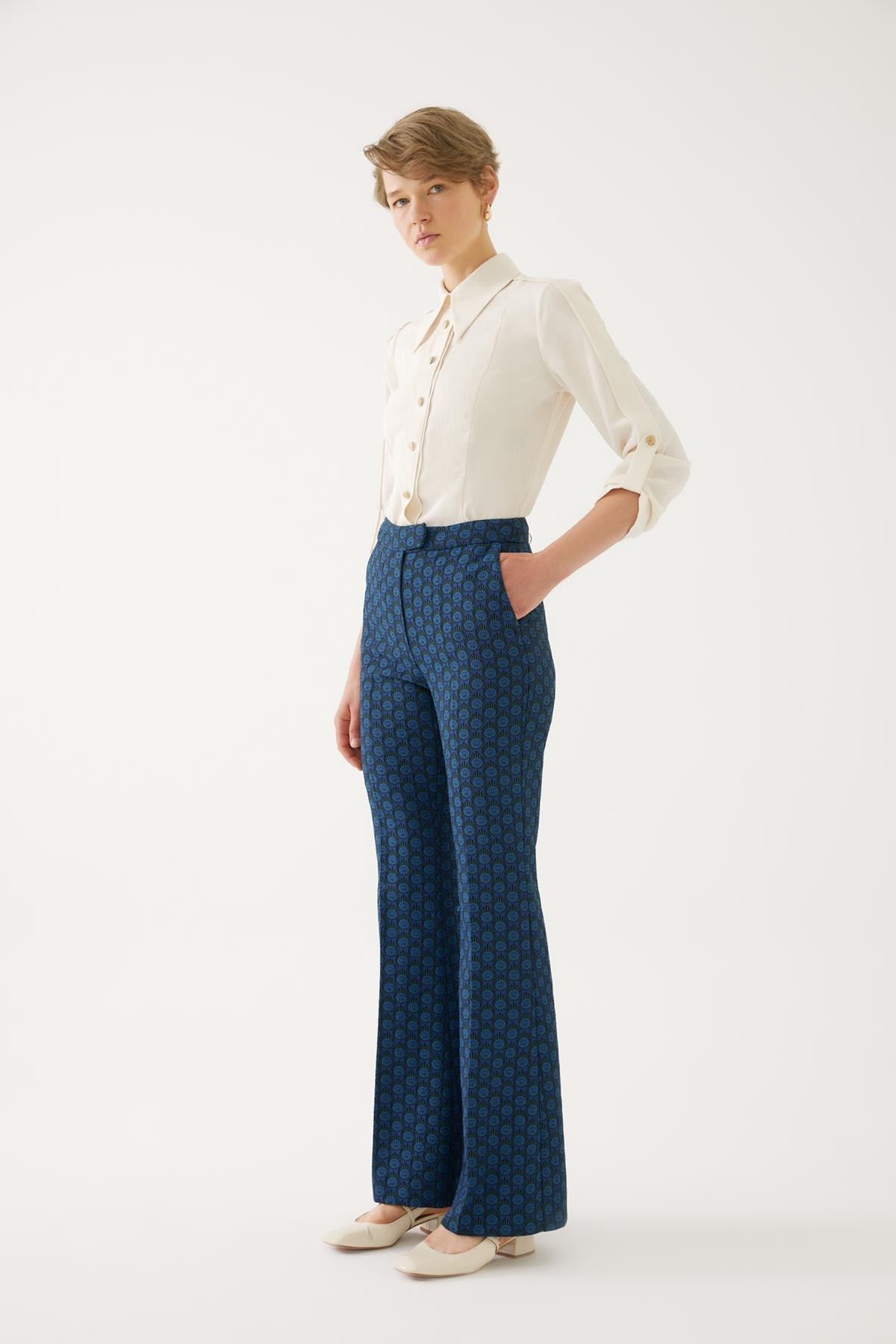 Patterned Navy Blue Pants