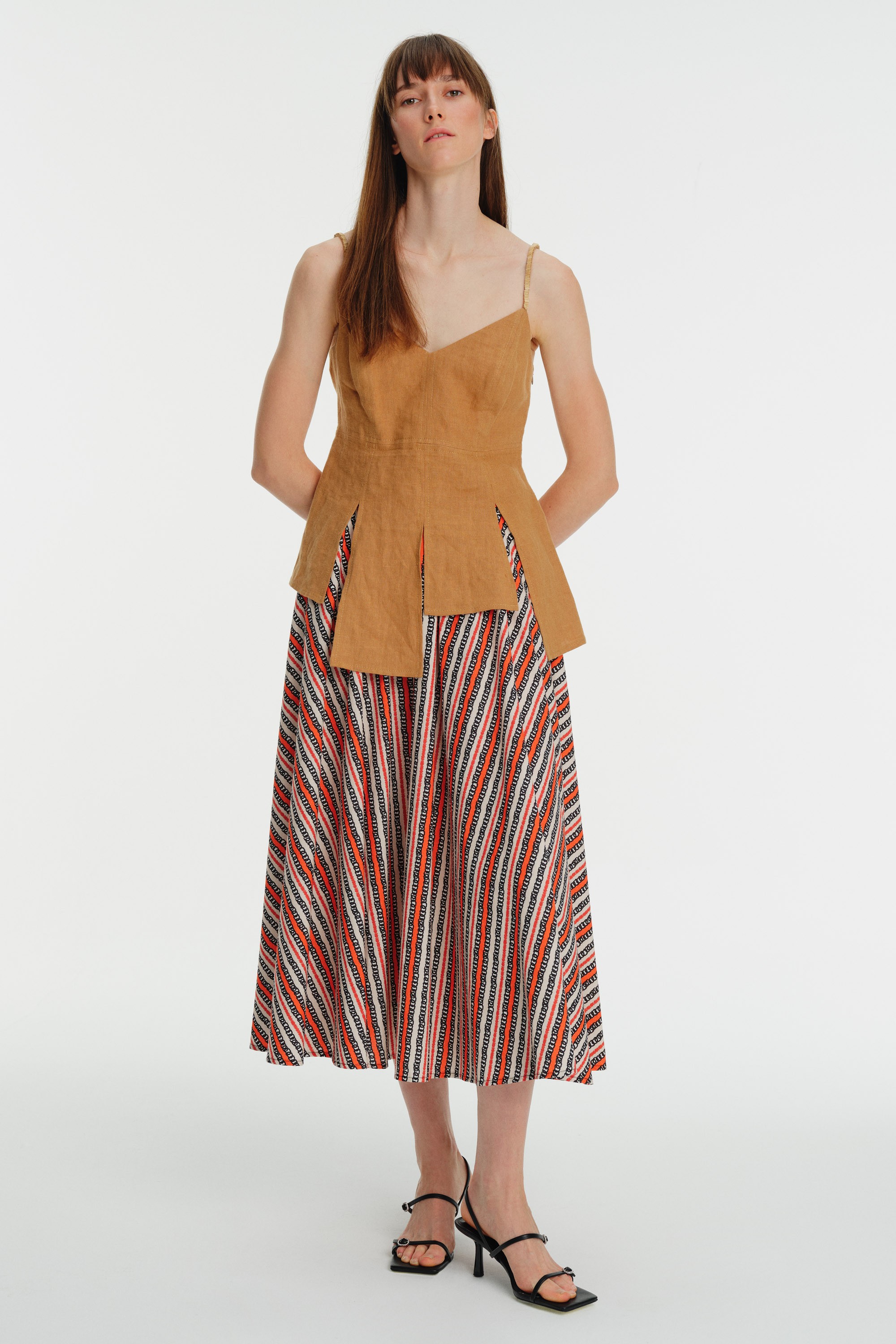 Strappy Embroidered Asymmetric Linen Blouse