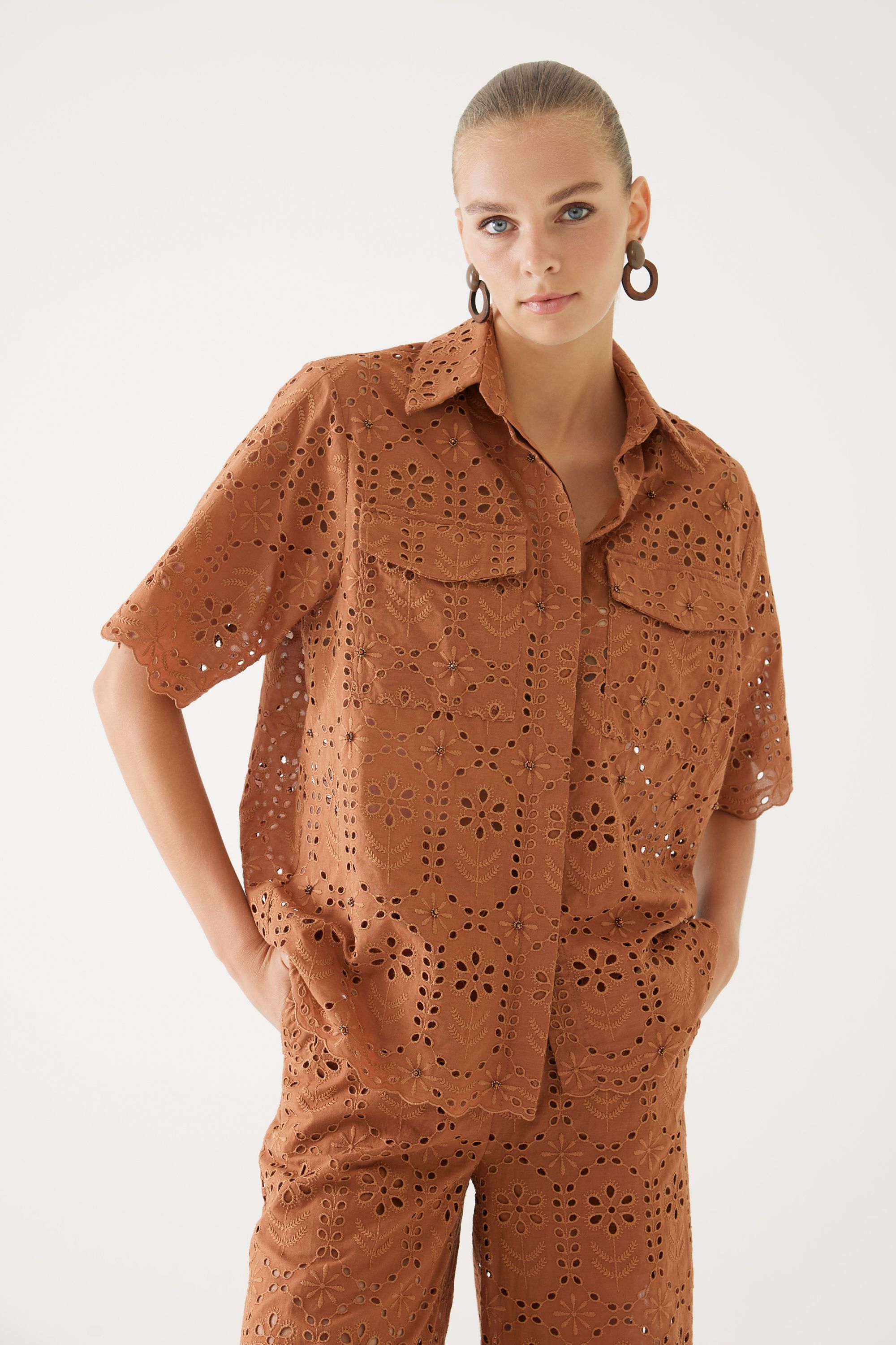 Lace Patterned and Cotton Shirt