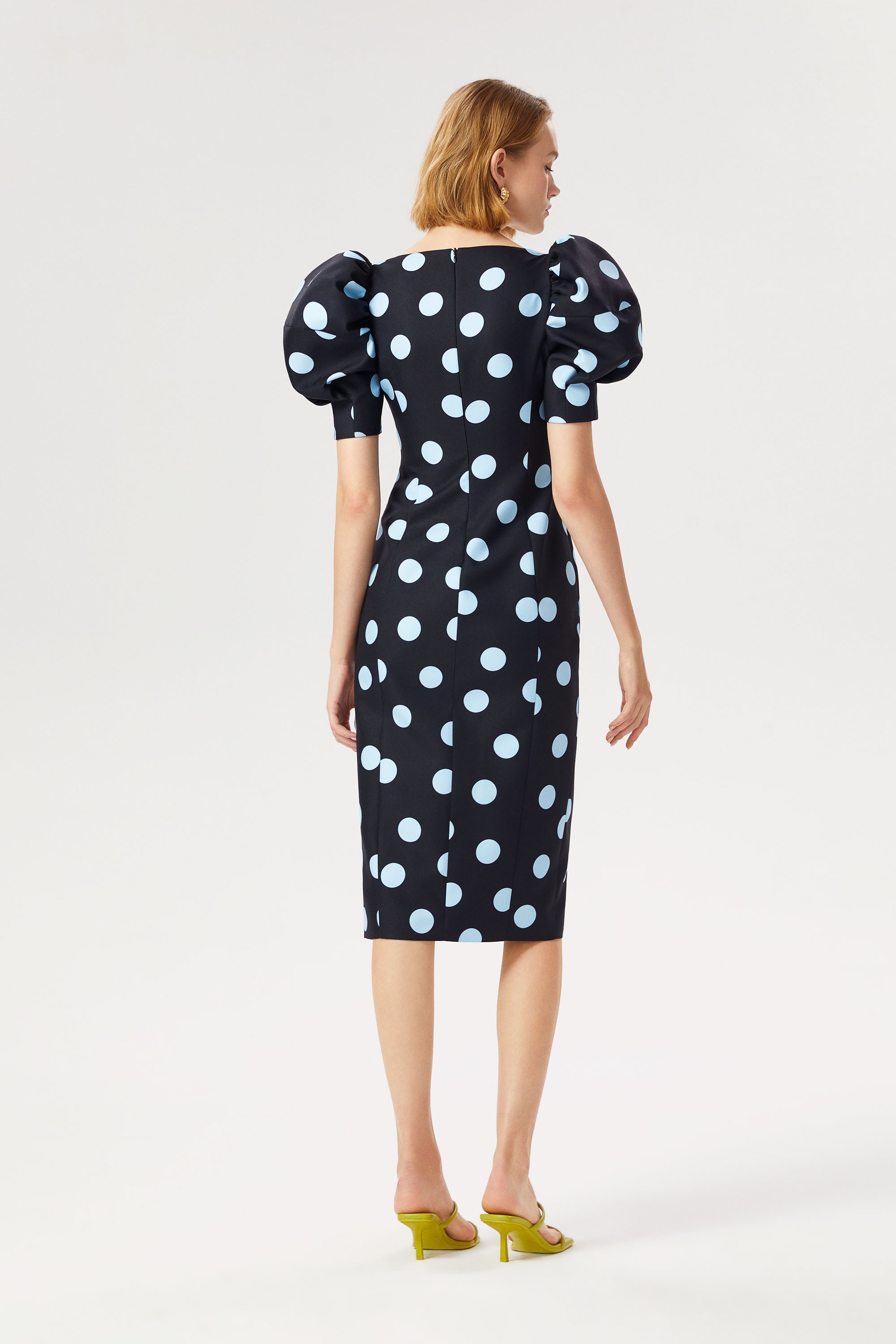 Square Neck Balloon Sleeve Midi Dress