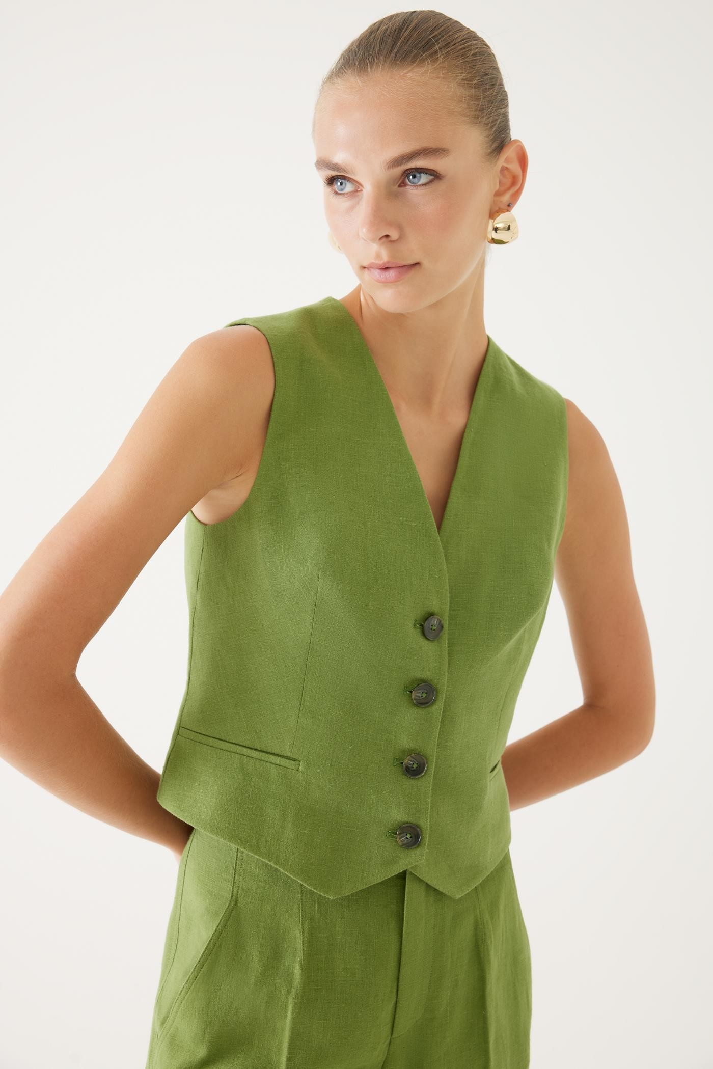 Pistachio Green Linen Vest