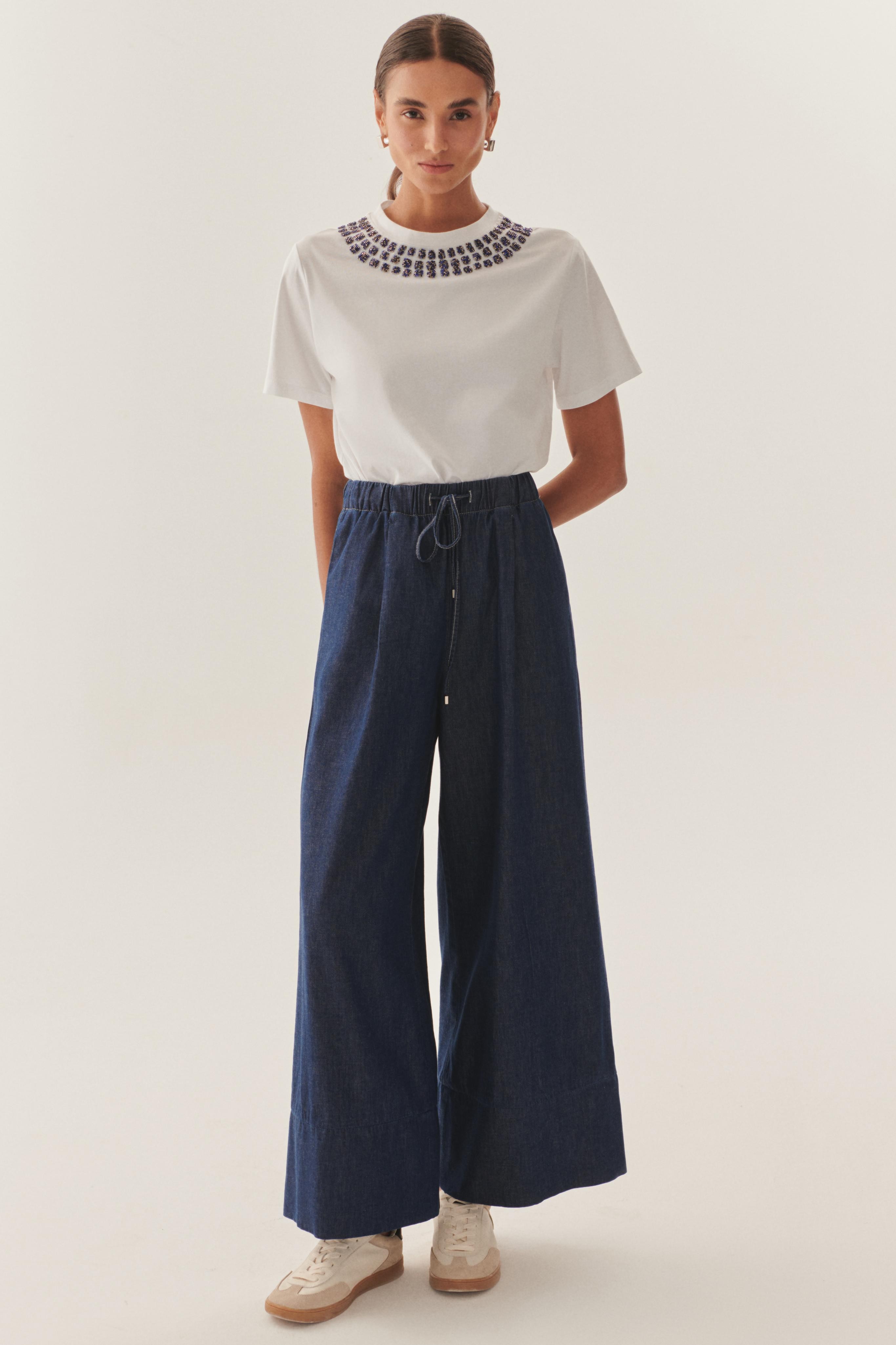 Indigo Drawstring Palazzo Pants