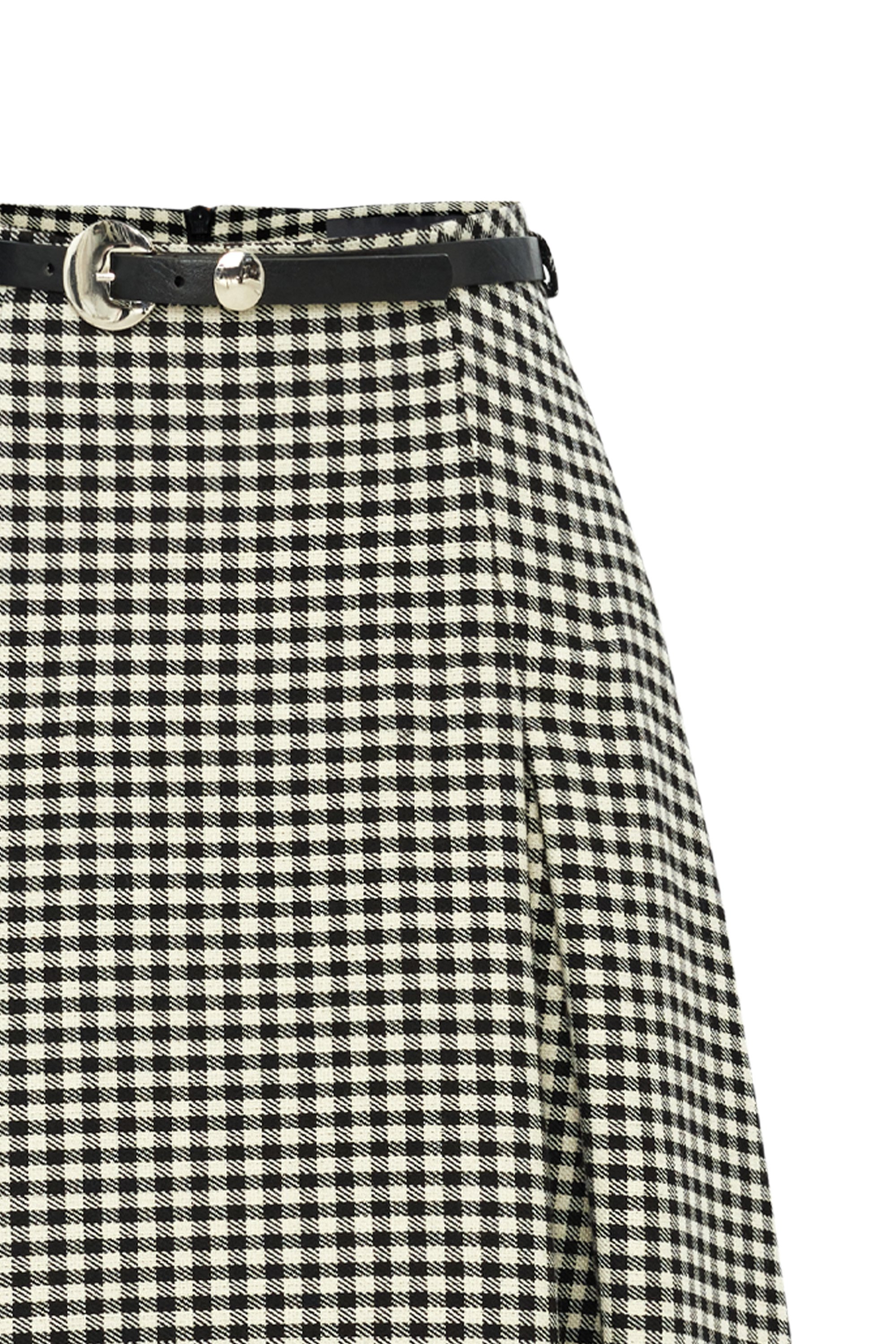 A-line Checkered Belted Midi Skirt