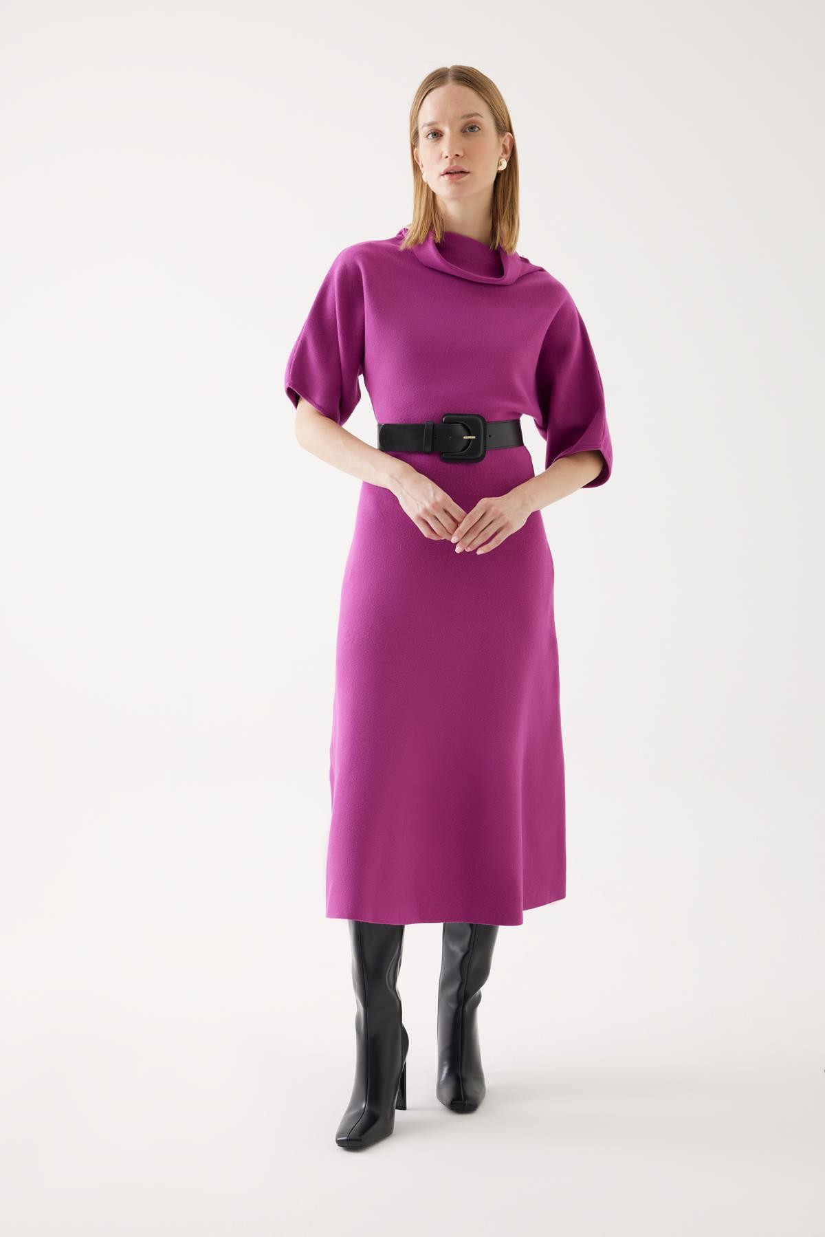 Belt Detailed Knitwear Dress