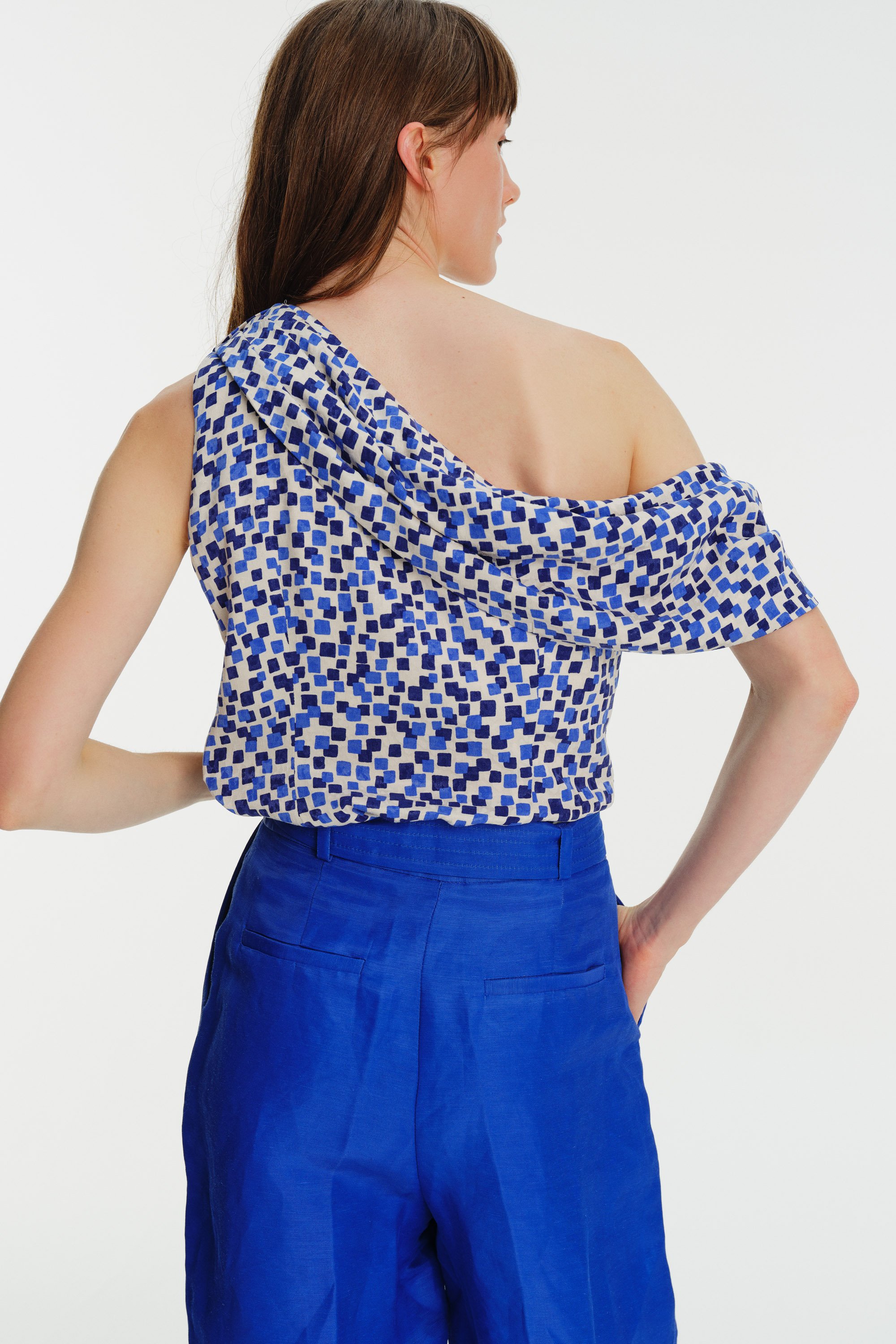 One Shoulder Printed Cupro Blouse