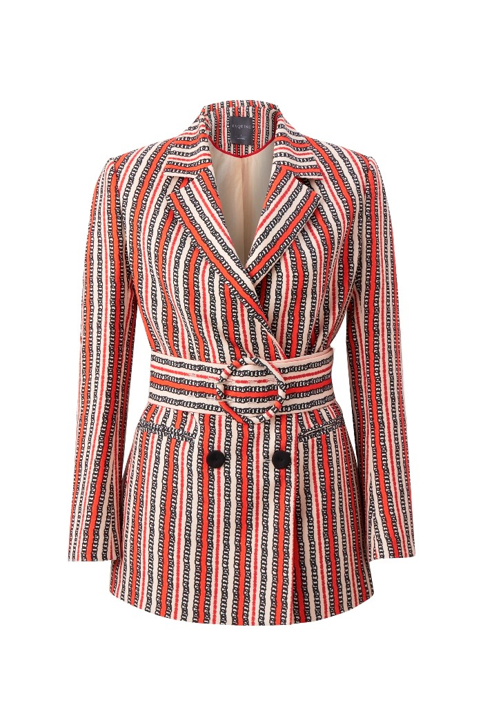 Striped Patterned Belted Blazer Jacket