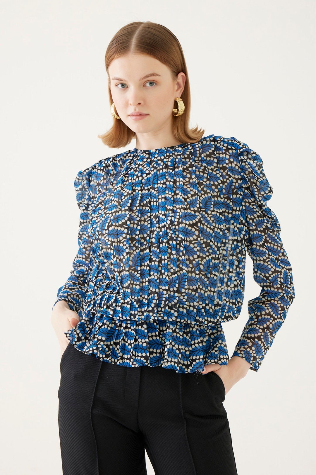 Patterned Pleated Blouse 1
