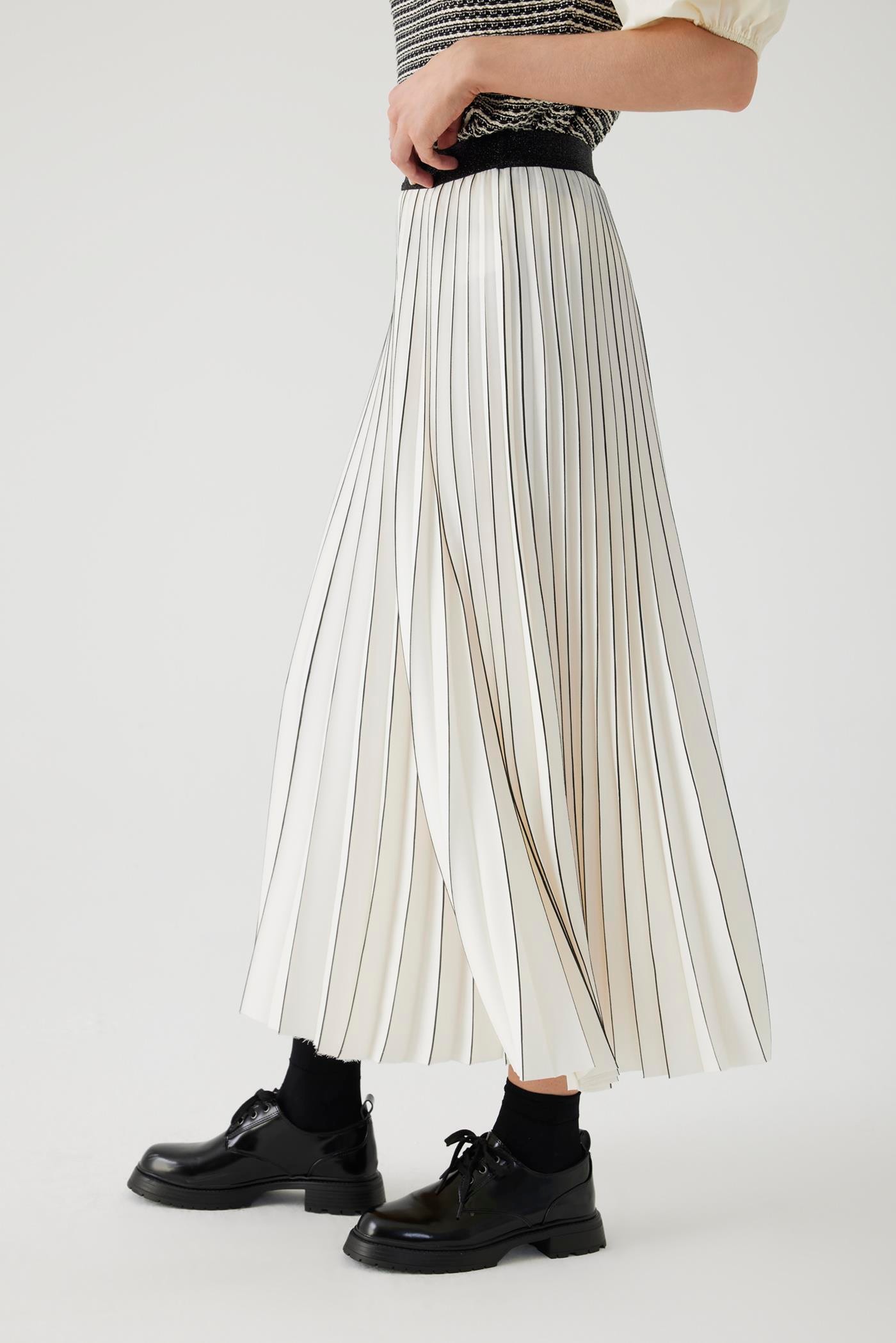 Pleated Regular Hand-Painted Bone Midi Skirt