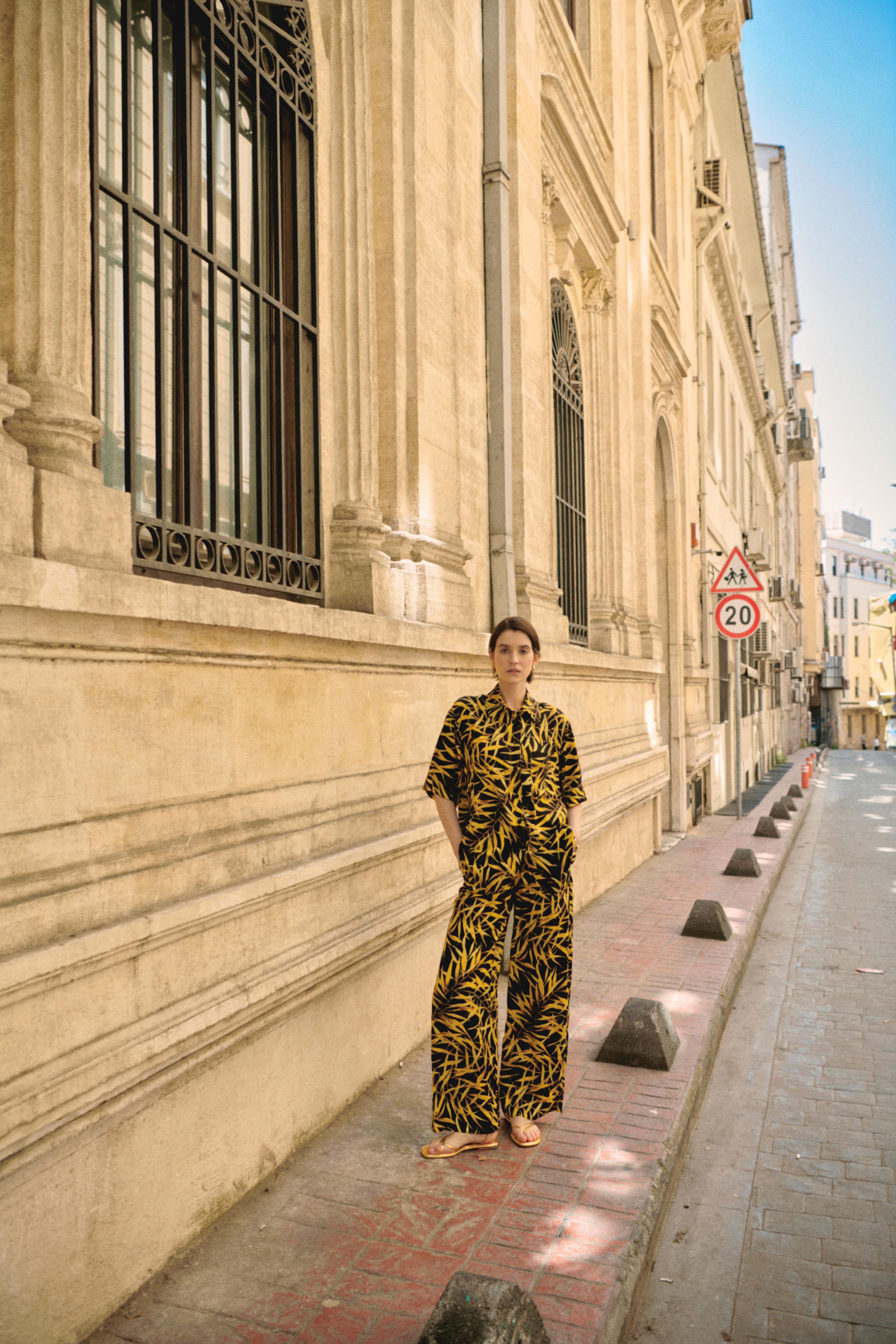 Viscose Yellow Leaf Patterned Shirt