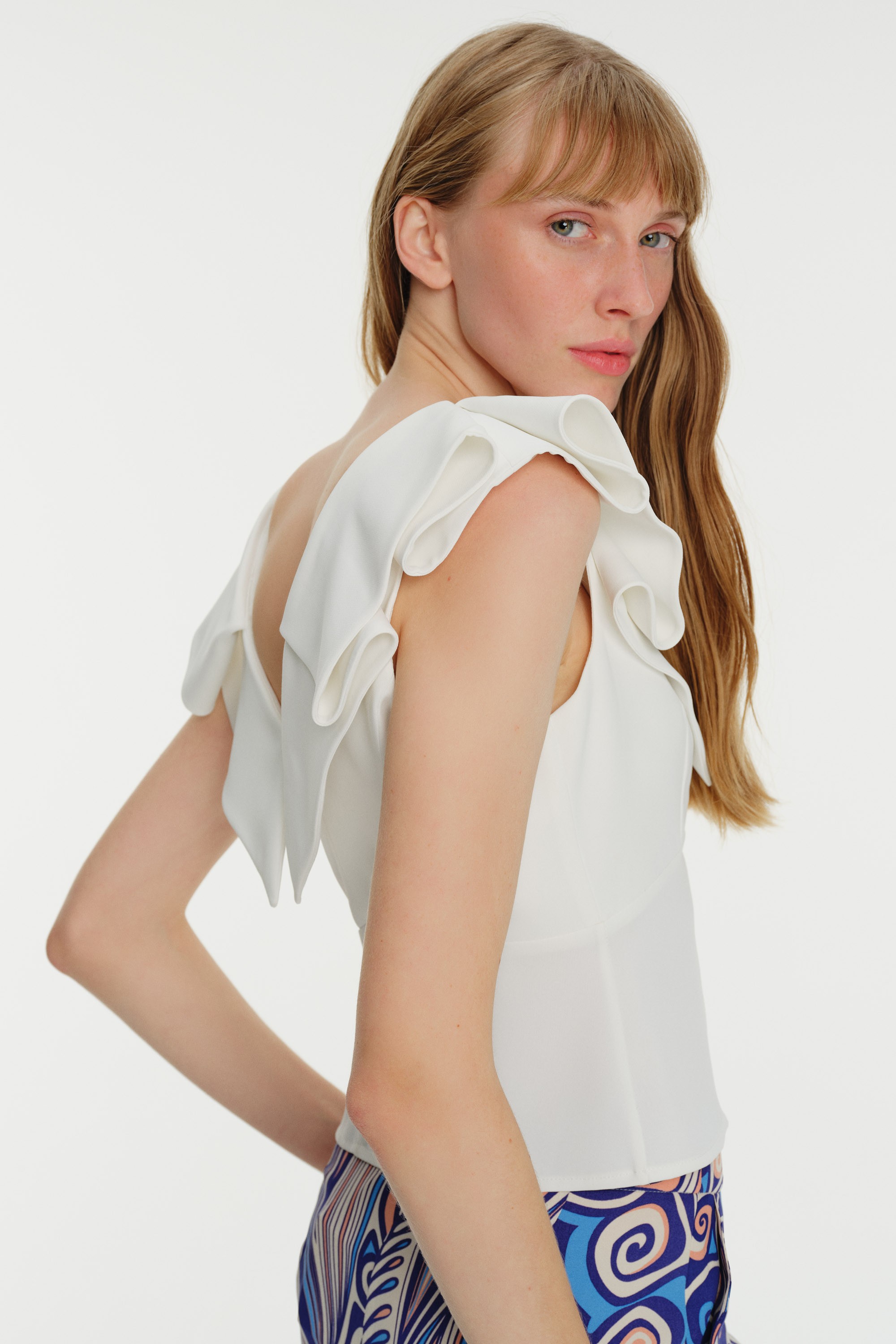 Pleated V-Neck Sleeveless Blouse