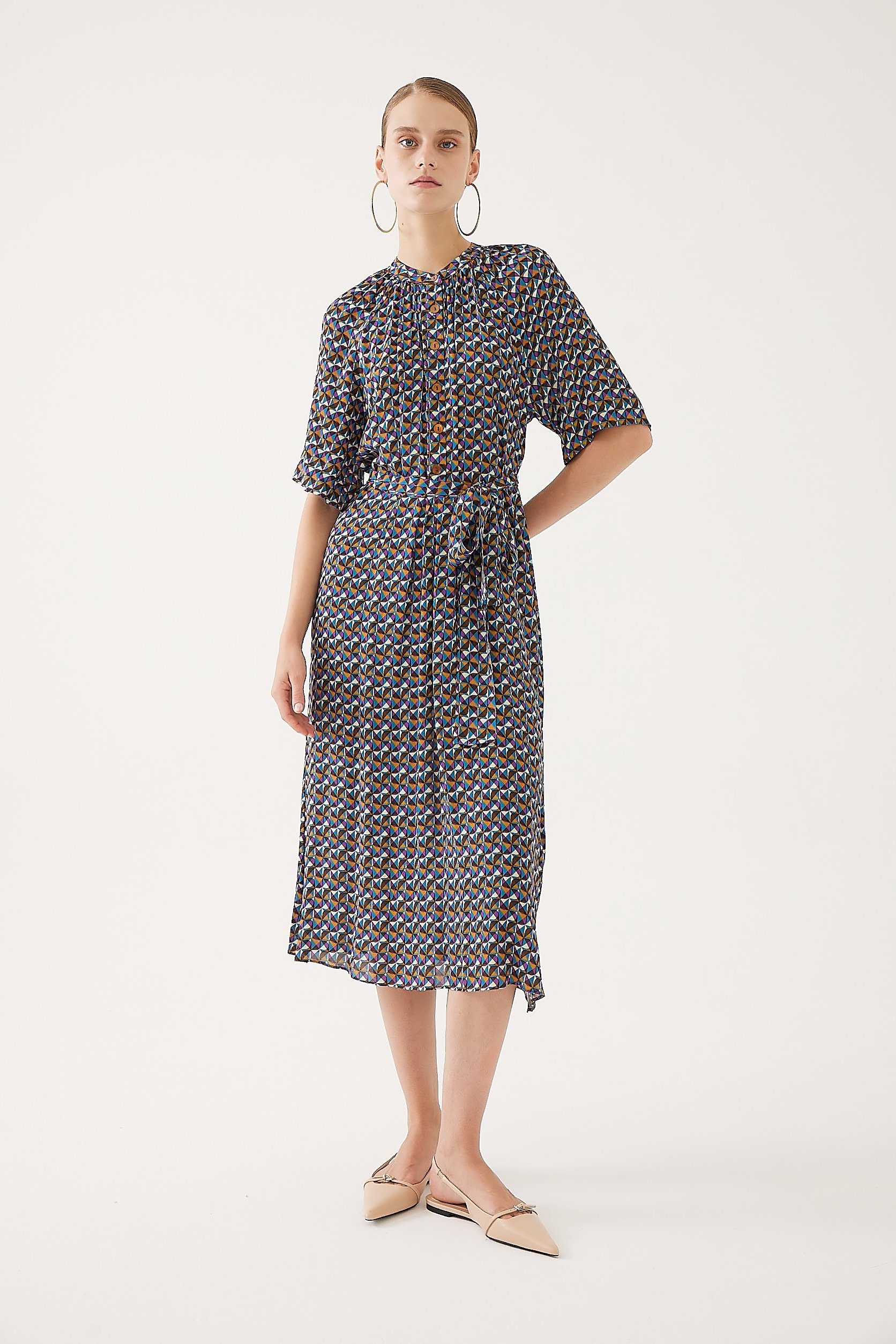 High Neck Patterned Oversized Dress