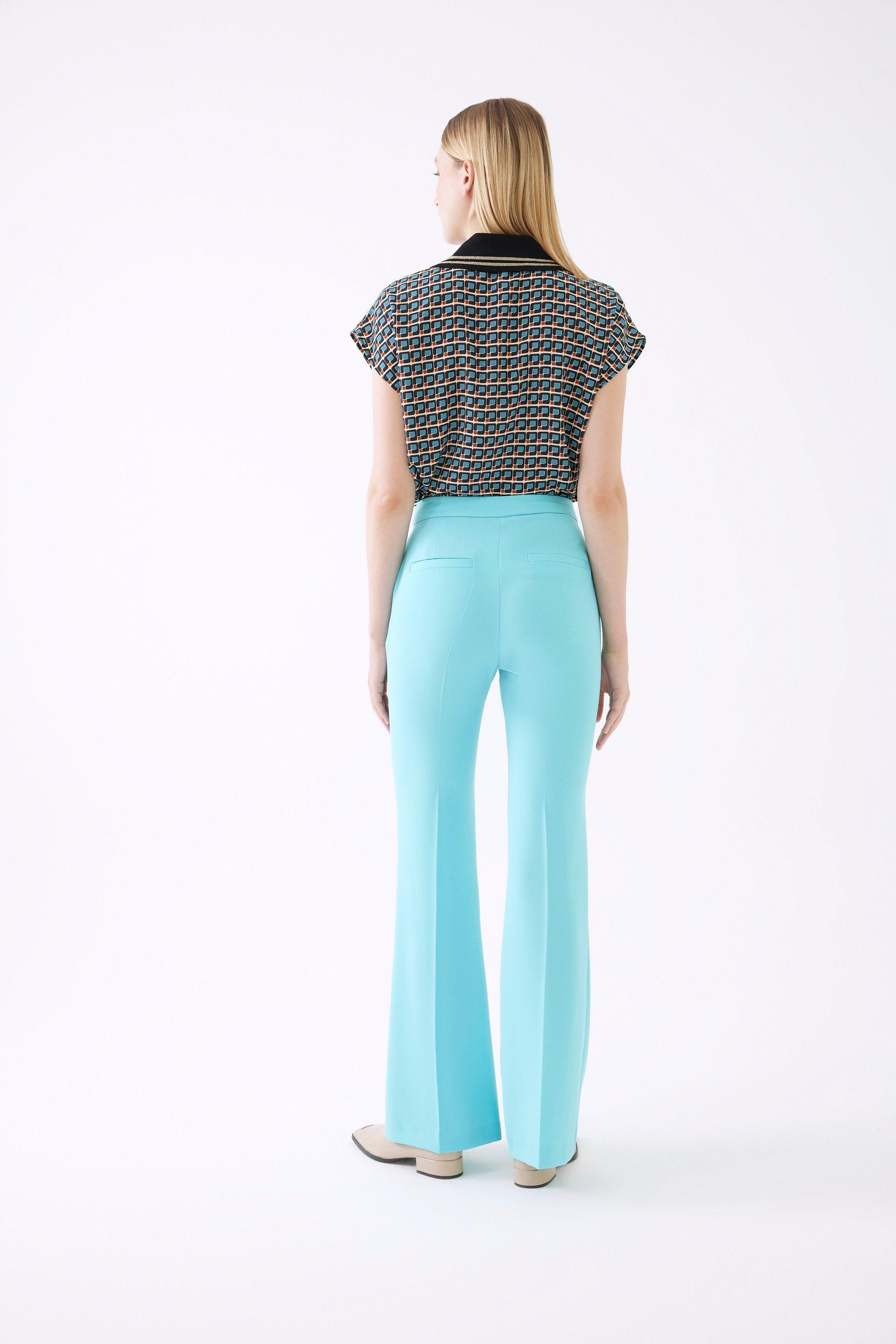 Flared Fabric Trousers Model