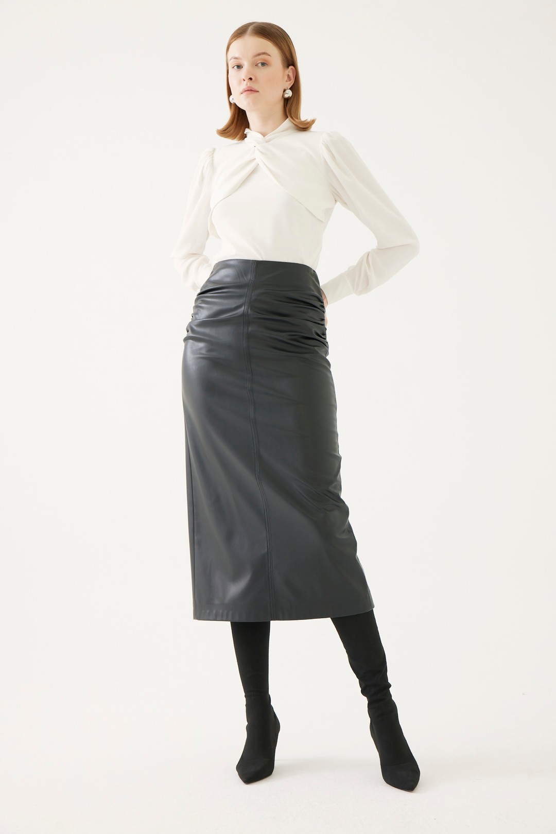 Leather Look Slit Midi Skirt 1