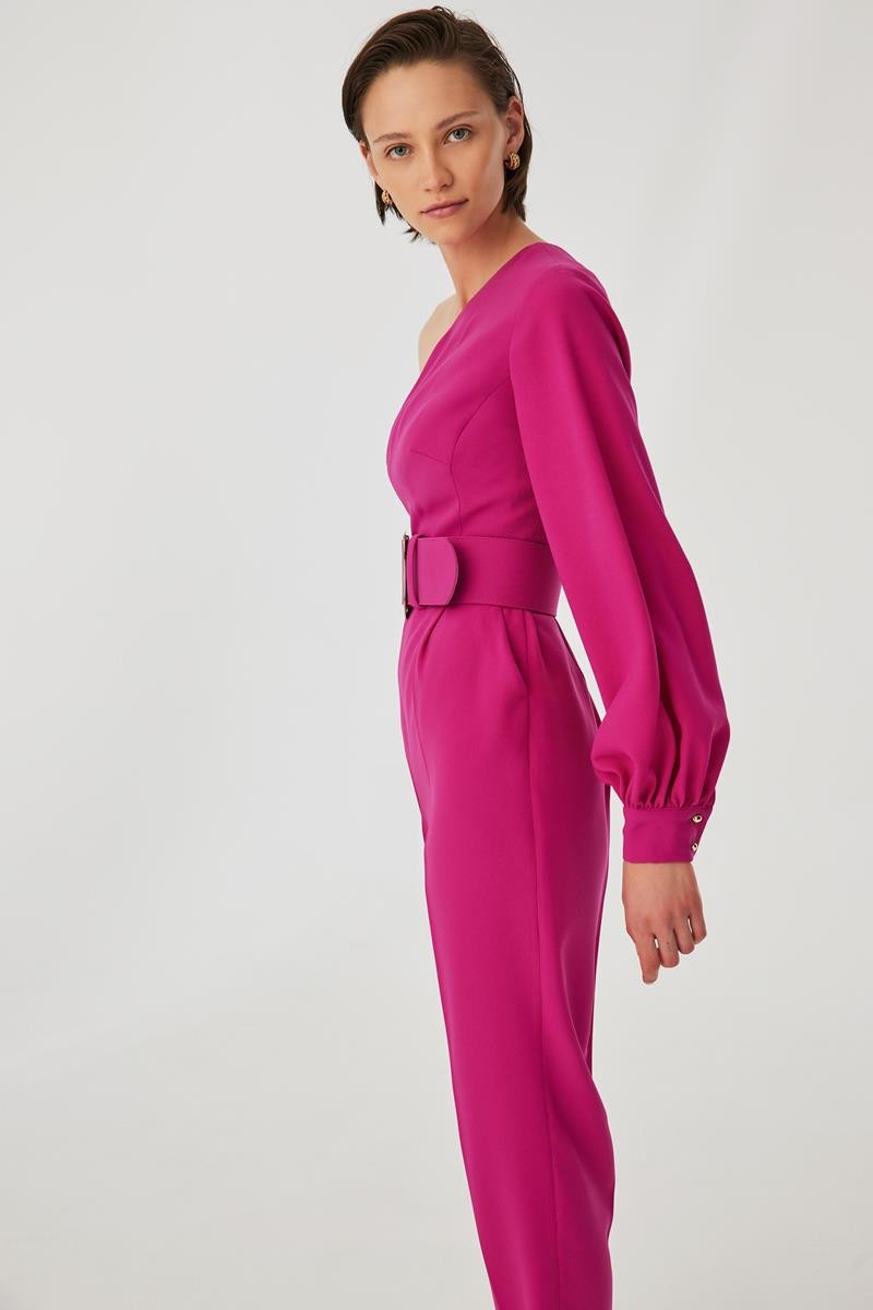 One Shoulder Belted Jumpsuit