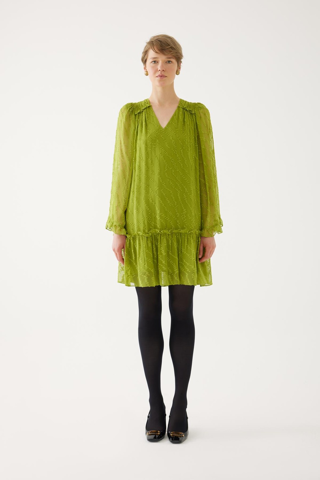 Oil Green Dress with Ruffles 1