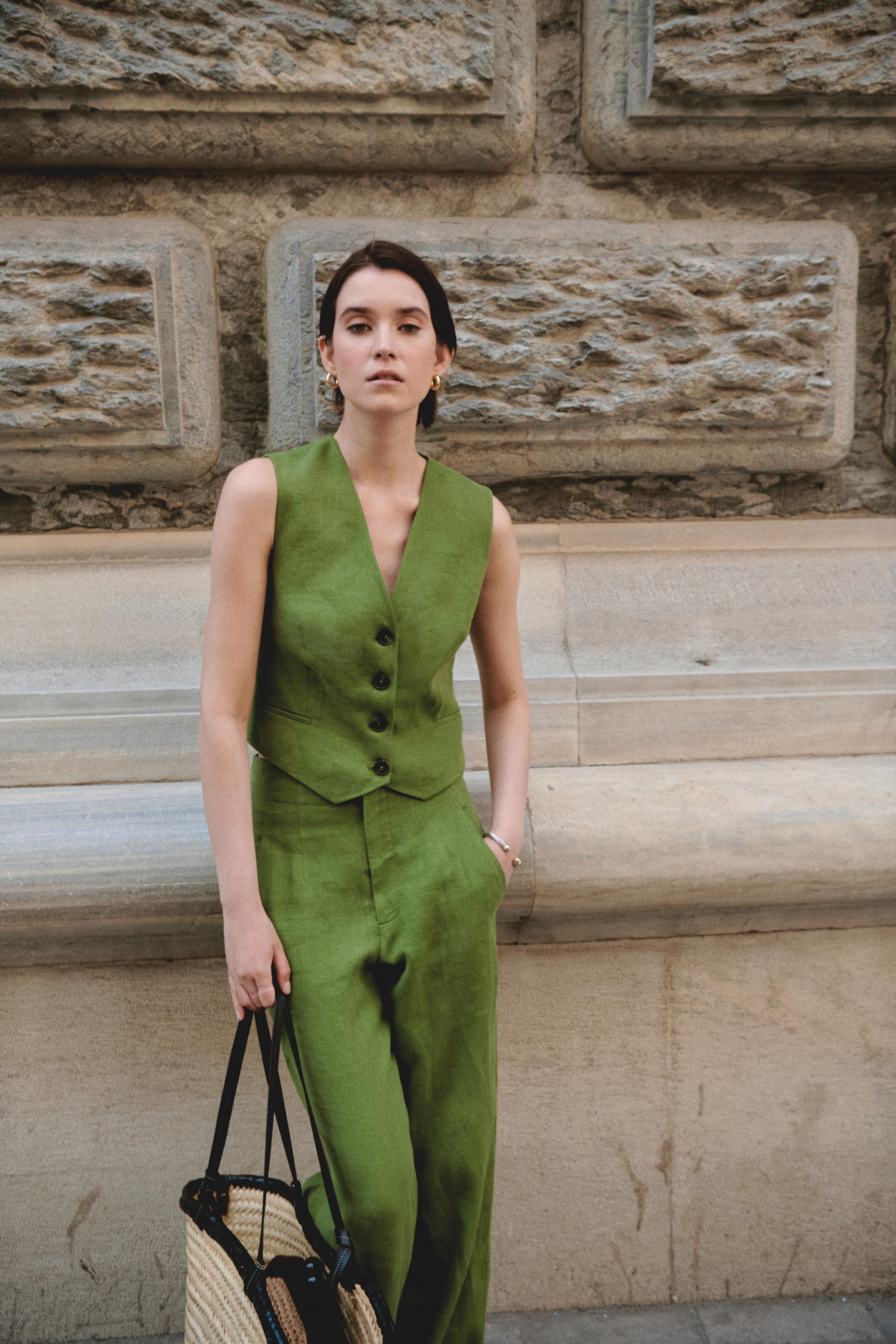 Pistachio Green Linen Vest