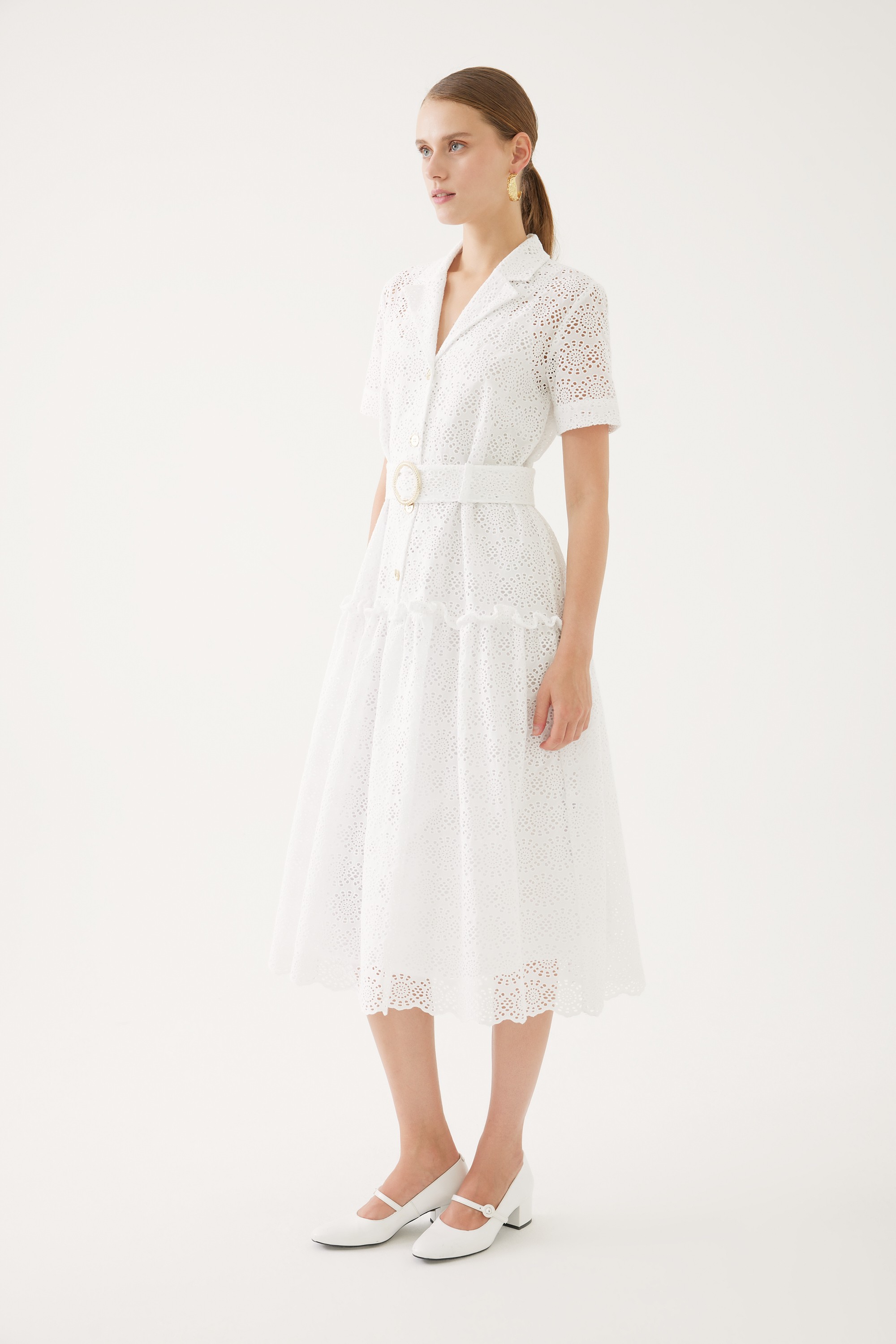 Shirt Collar White Dress