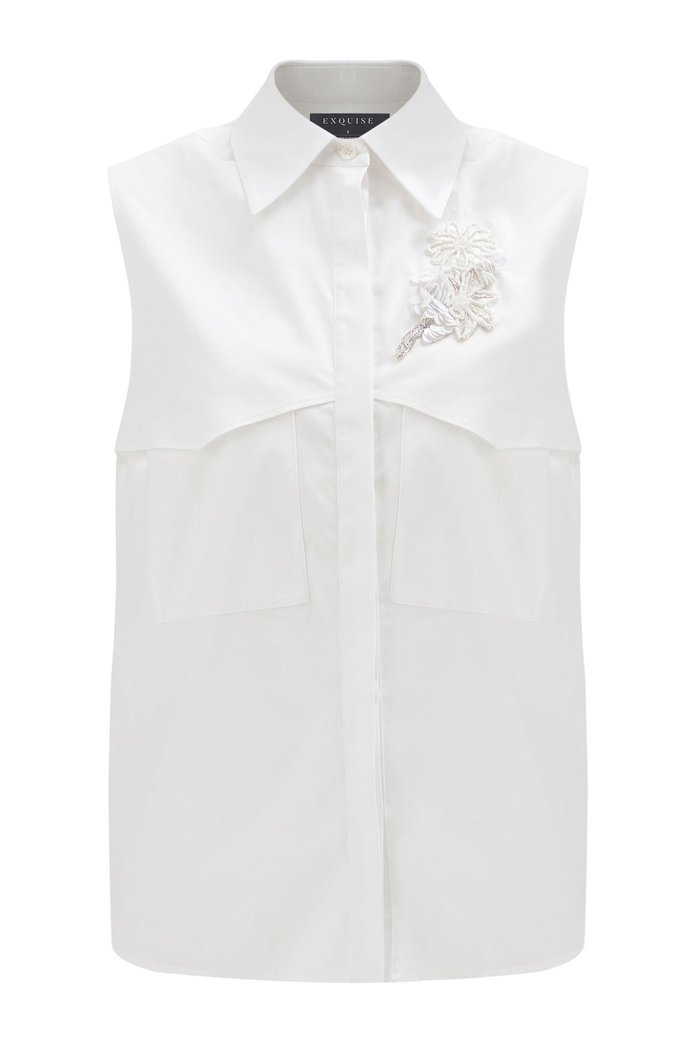 Embroidery Detailed Sleeveless Poplin Shirt