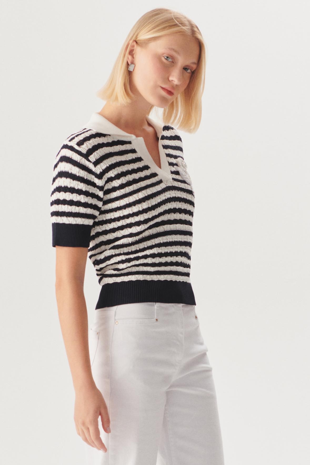 Striped Knit Polo Top