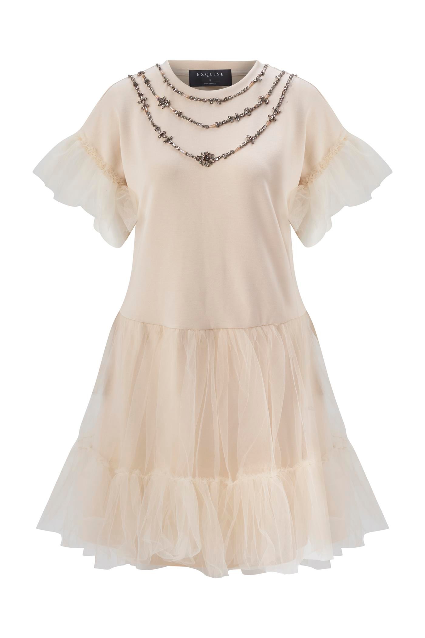 Bead Embroidered Tulle Knitted Dress