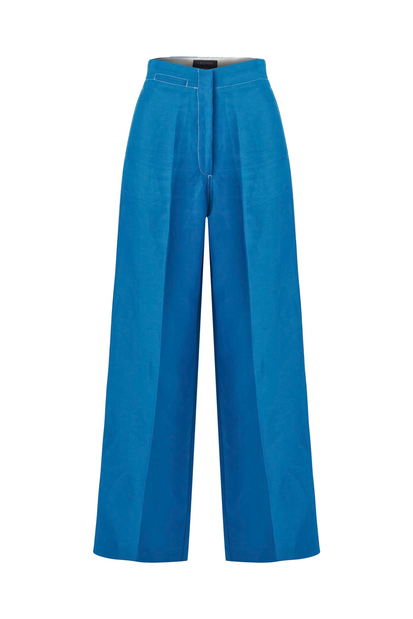 Linen Blend Palazzo Pants with Stitching Detail