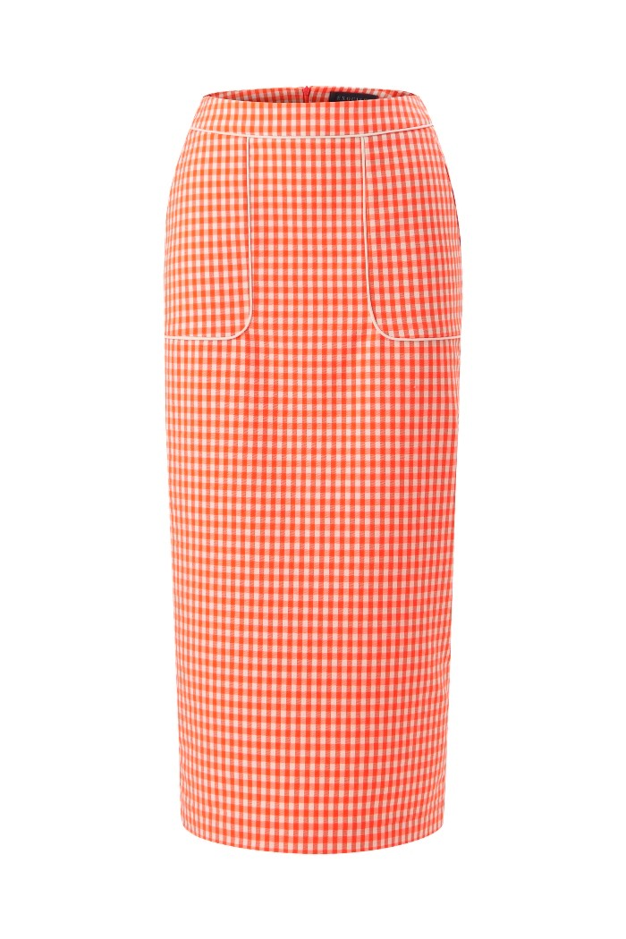 Gingham Patterned Midi Length Pencil Skirt