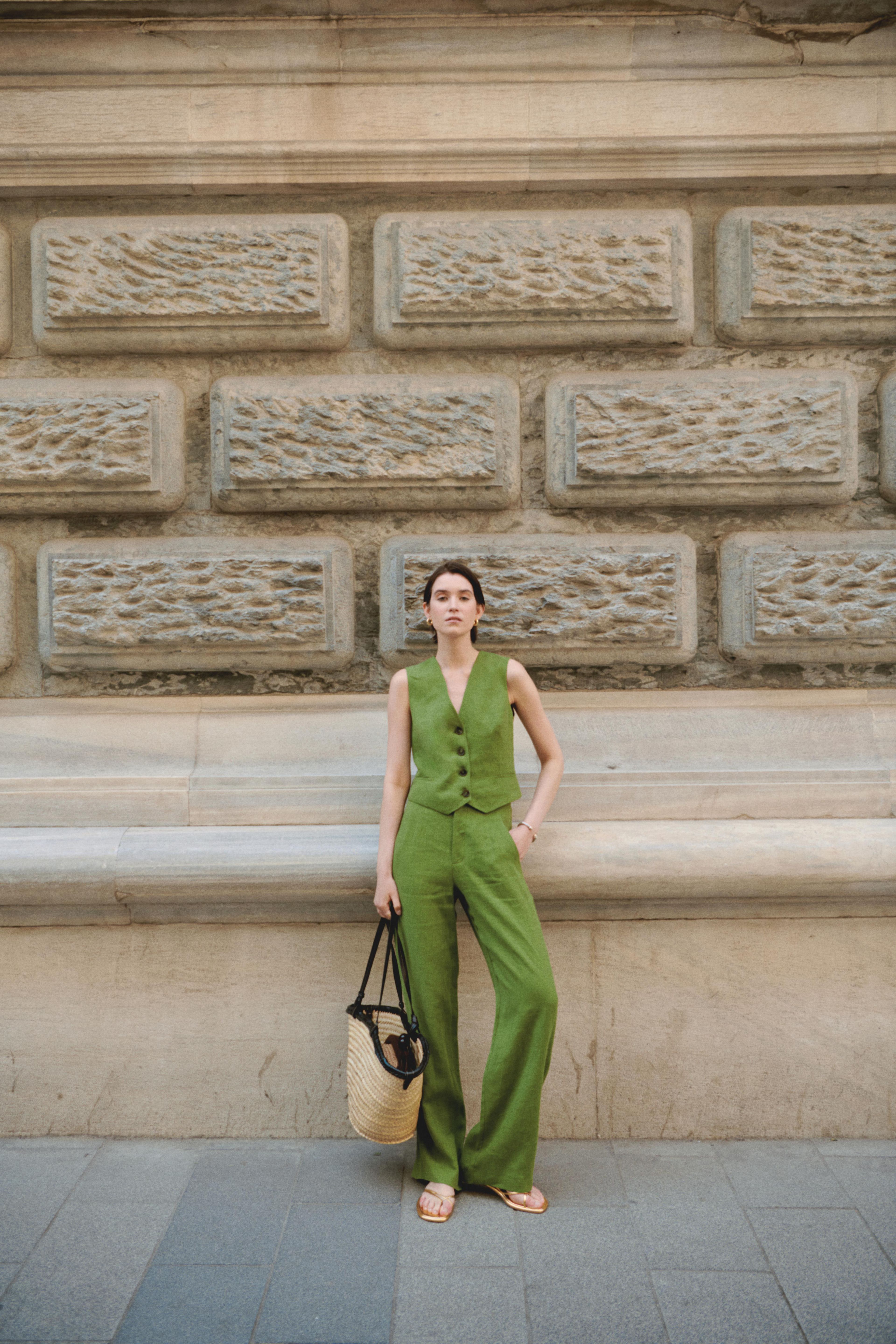 Pistachio Green Linen Vest