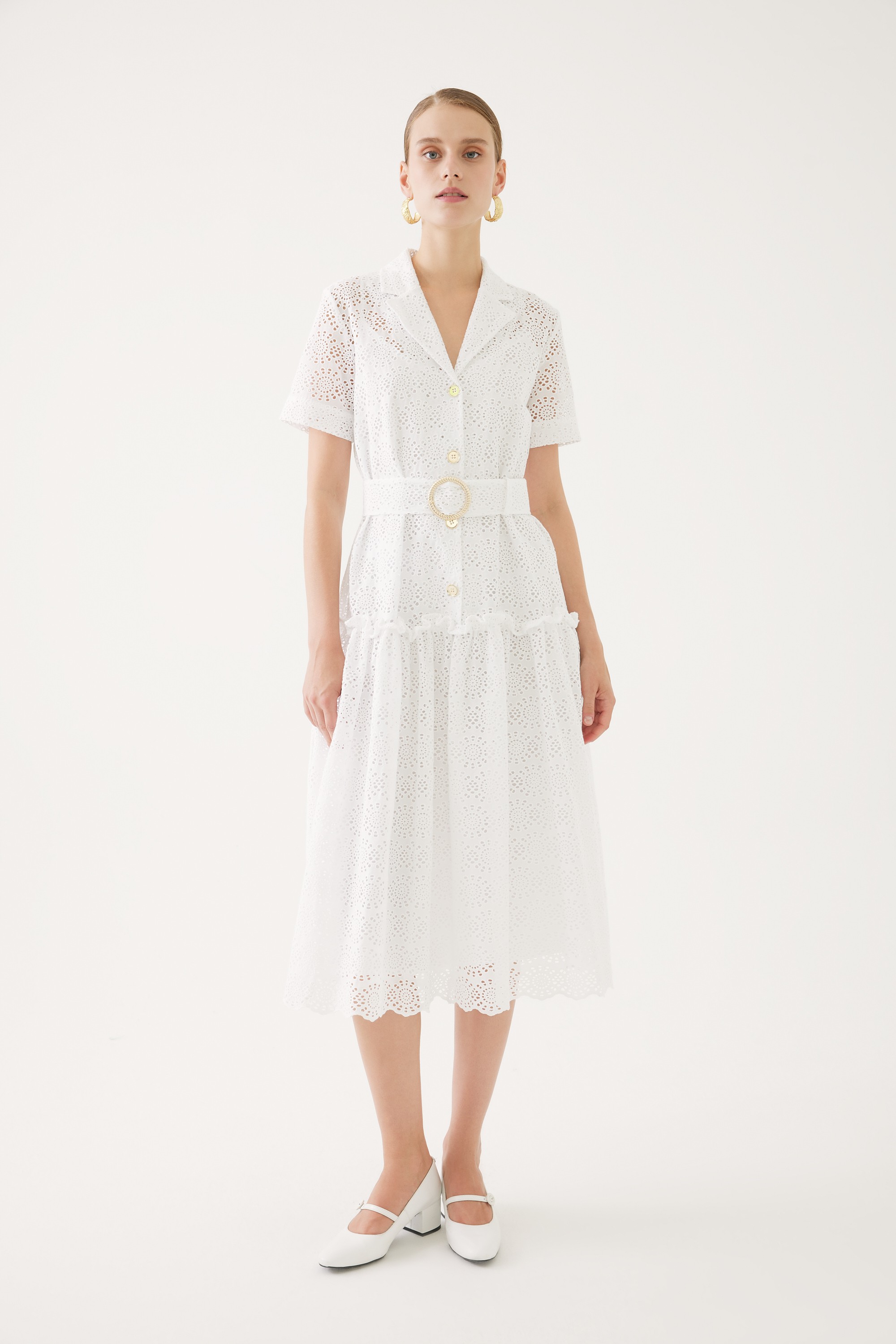 Shirt Collar White Dress