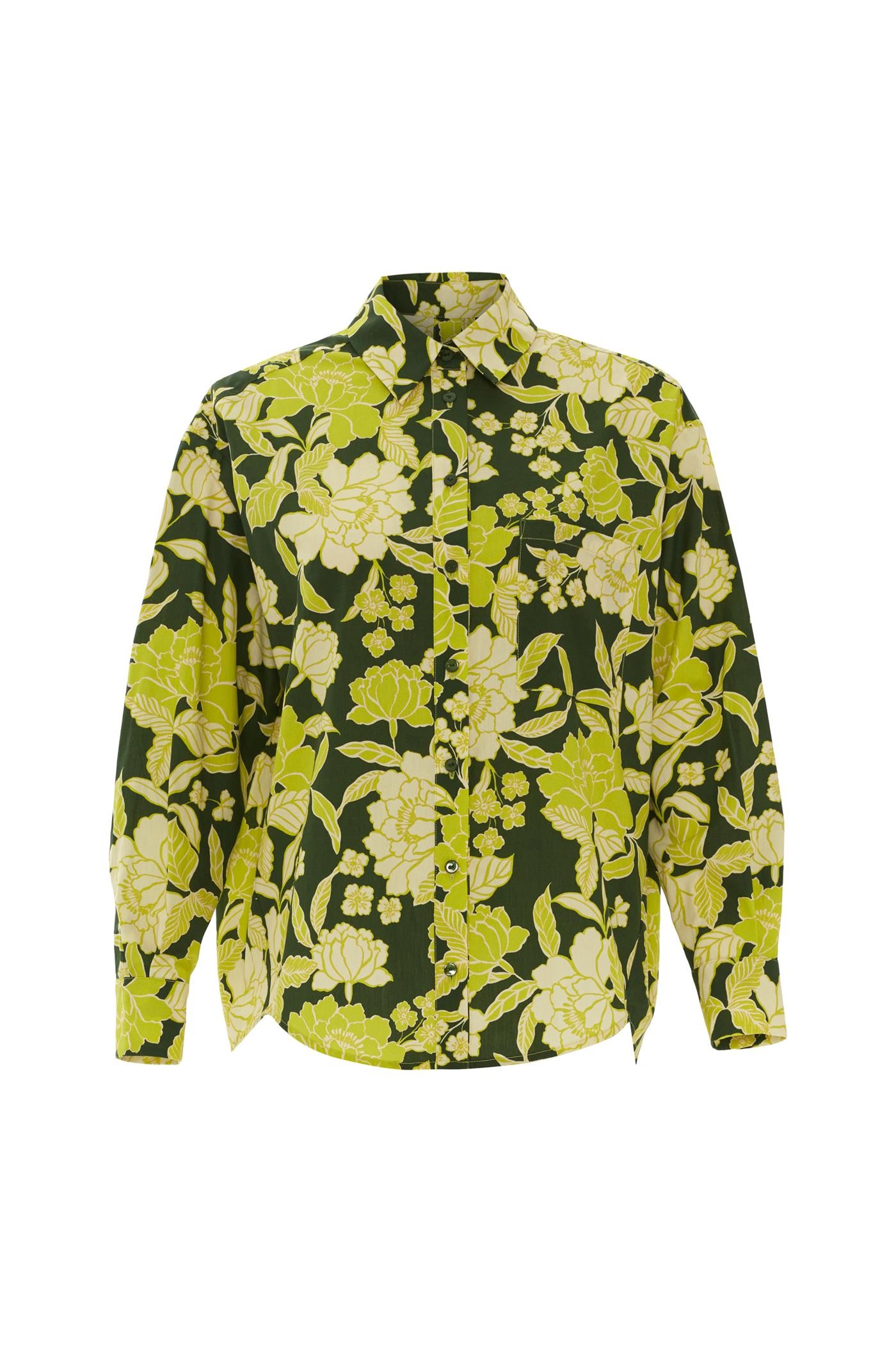 Long Sleeve Large Floral Patterned Shirt