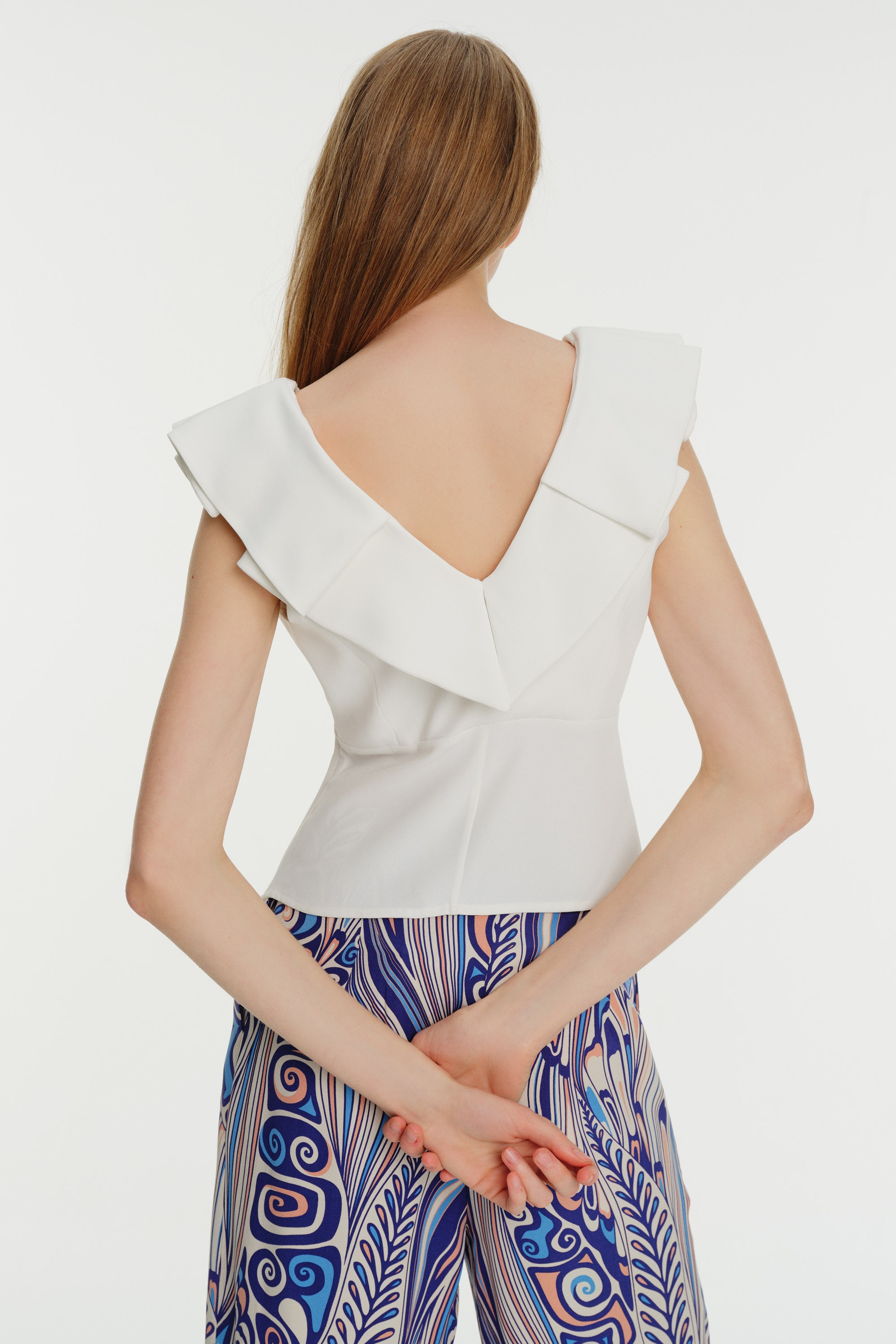 Pleated V-Neck Sleeveless Blouse