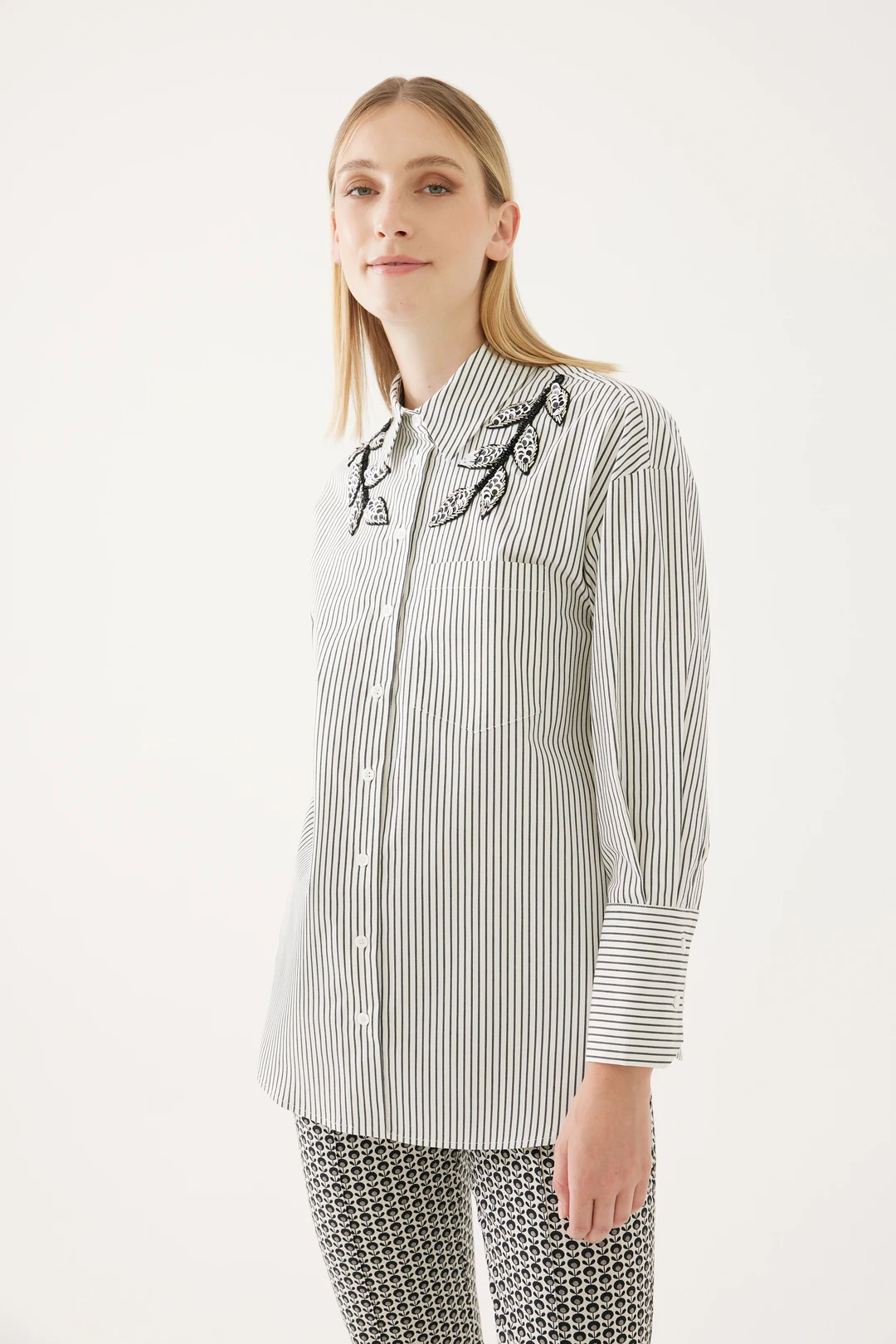 Embroidered Detailed Striped Shirt 1