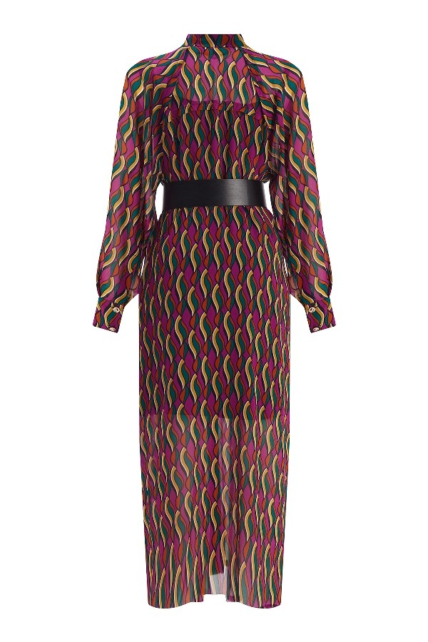 Colorful Dress with Belt Detail