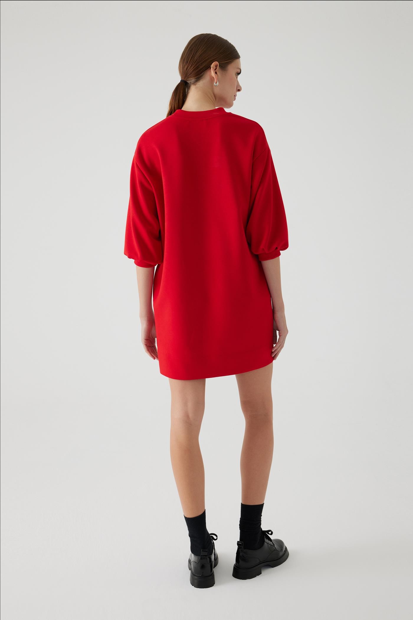 Embroidered Oversized Lycra Red Knit Dress