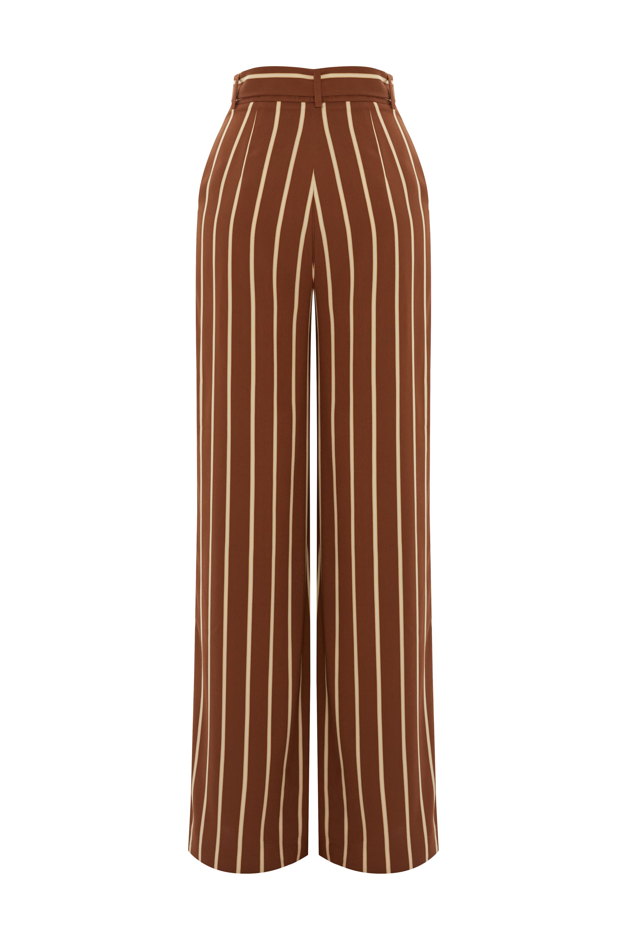 Belted Striped Wide-Leg Pants