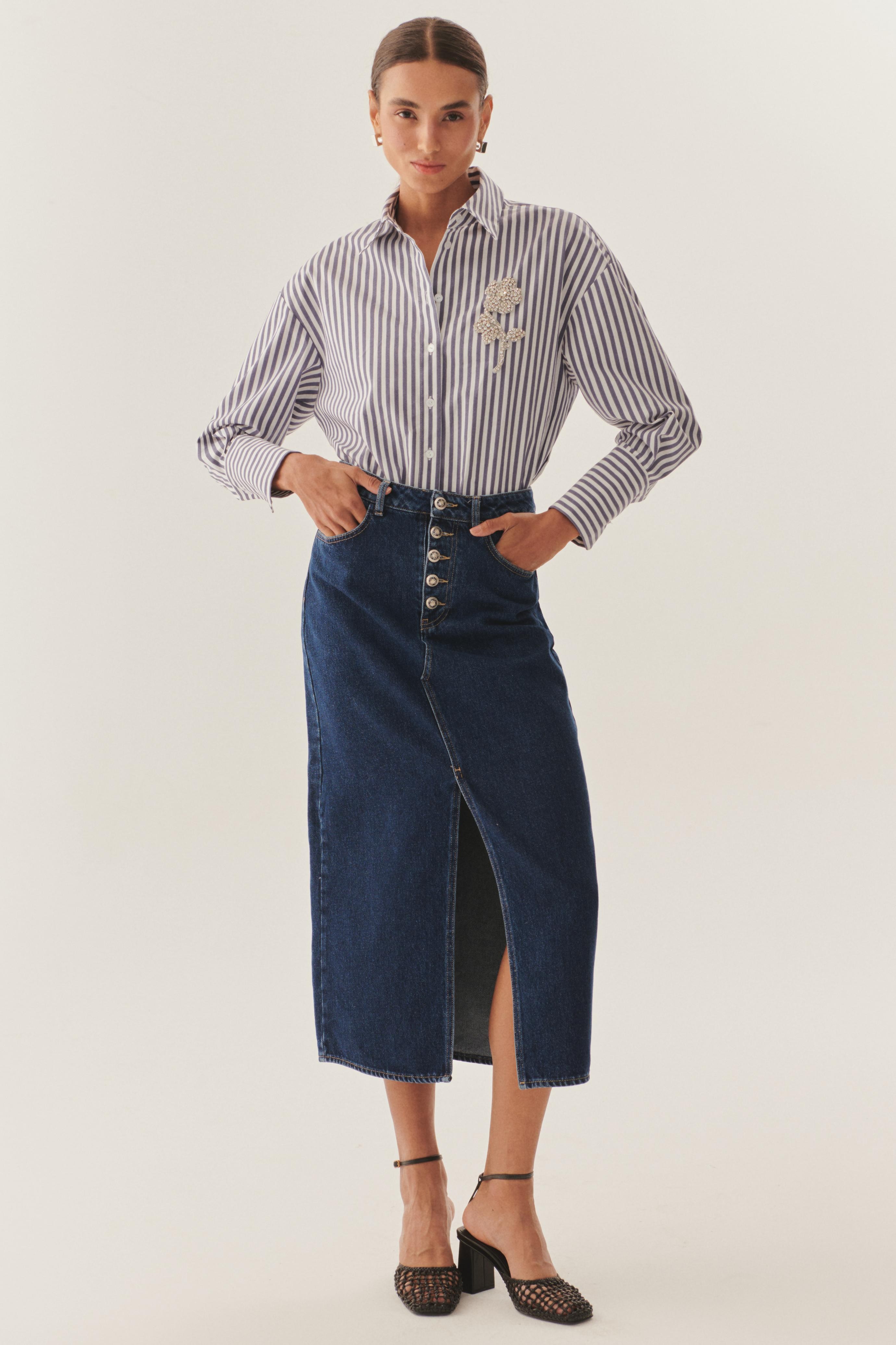 Structured High-Waist Denim Skirt