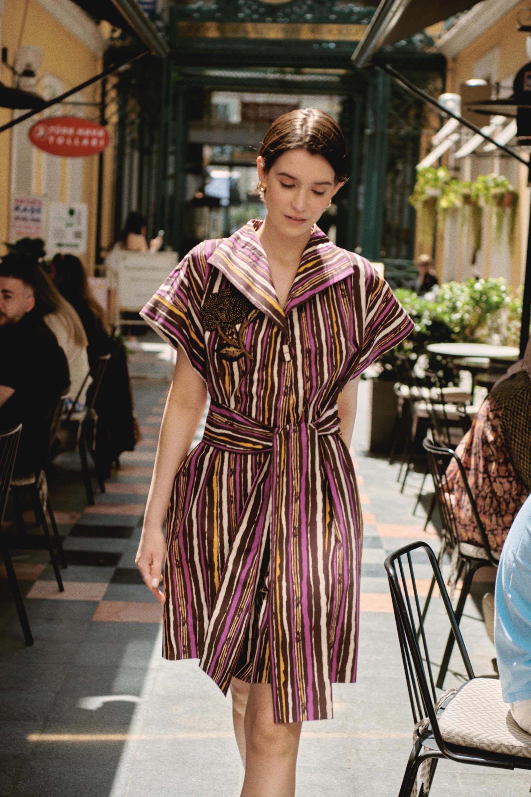 Flower Embroidered and Waist-Tied Dress