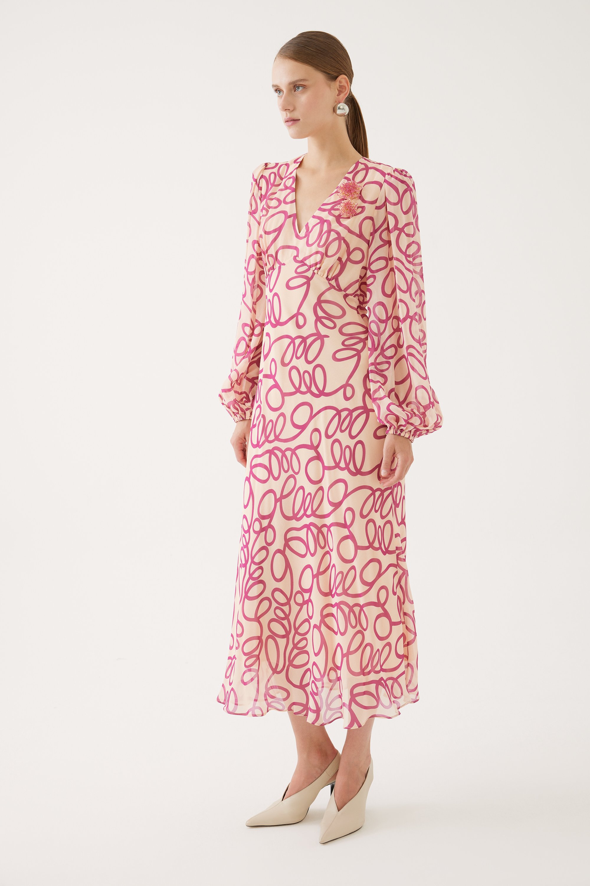 Balloon Sleeve Patterned Dress