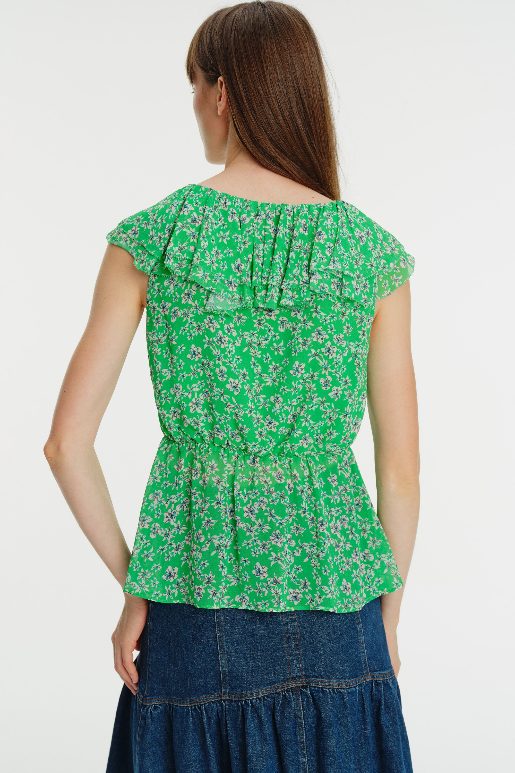 V-Neck Printed Sleeveless Blouse