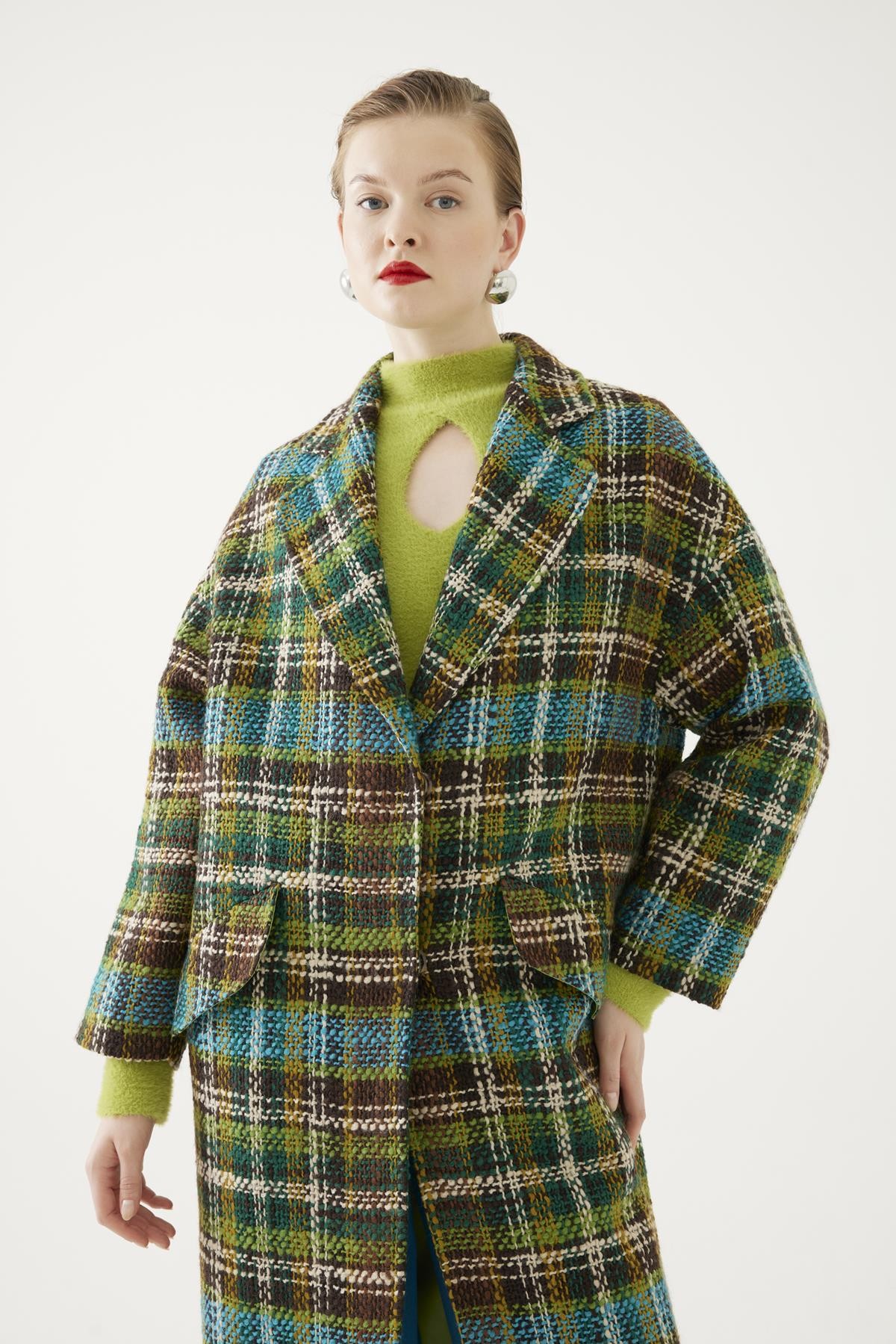 Plaid Patterned Wool Coat