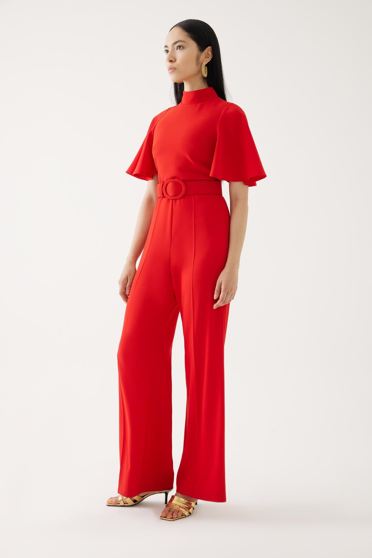 Red Jumpsuit with Turtleneck