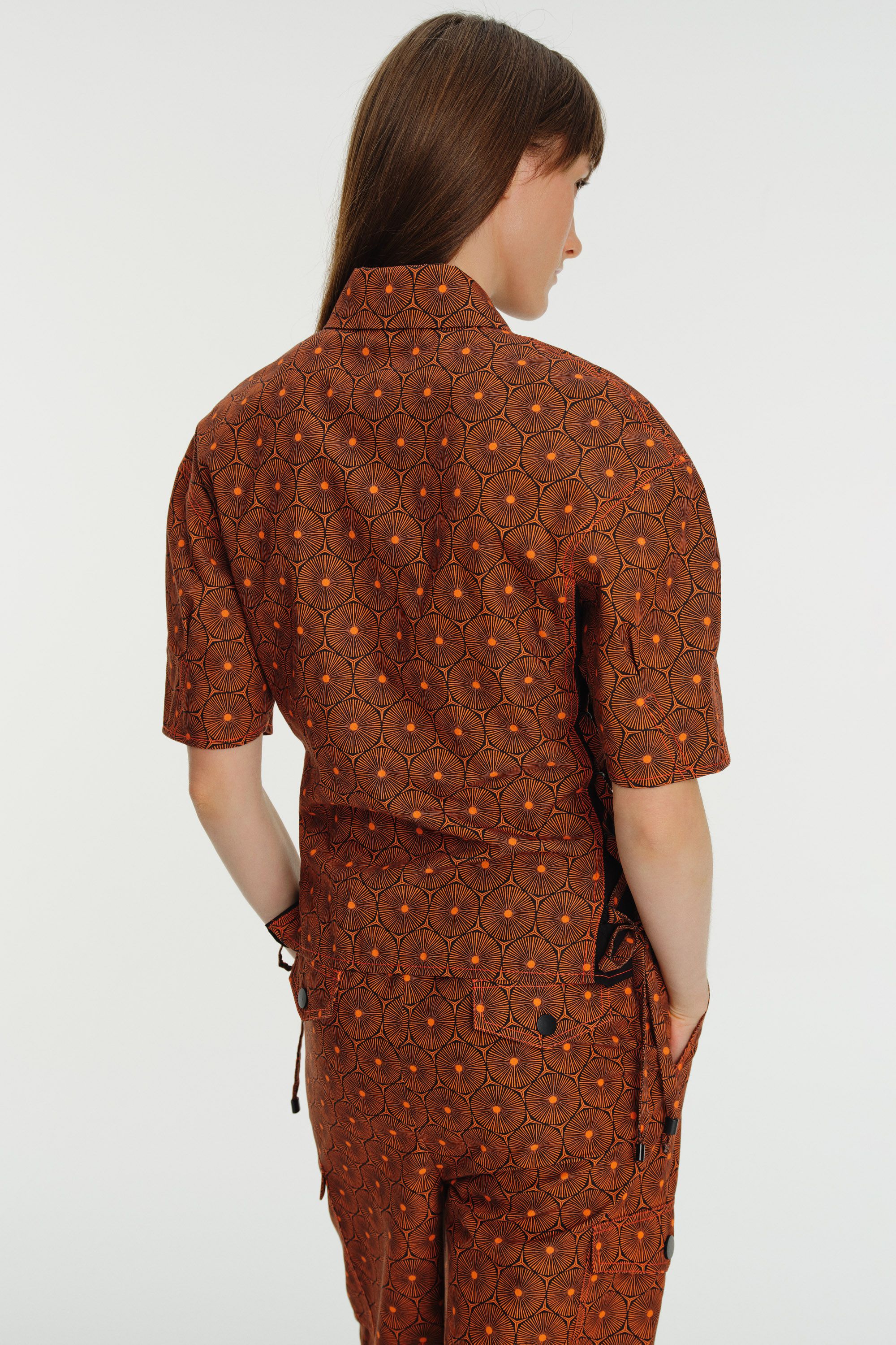 Sewn and Garni Detailed Short Sleeve Printed Cotton Shirt