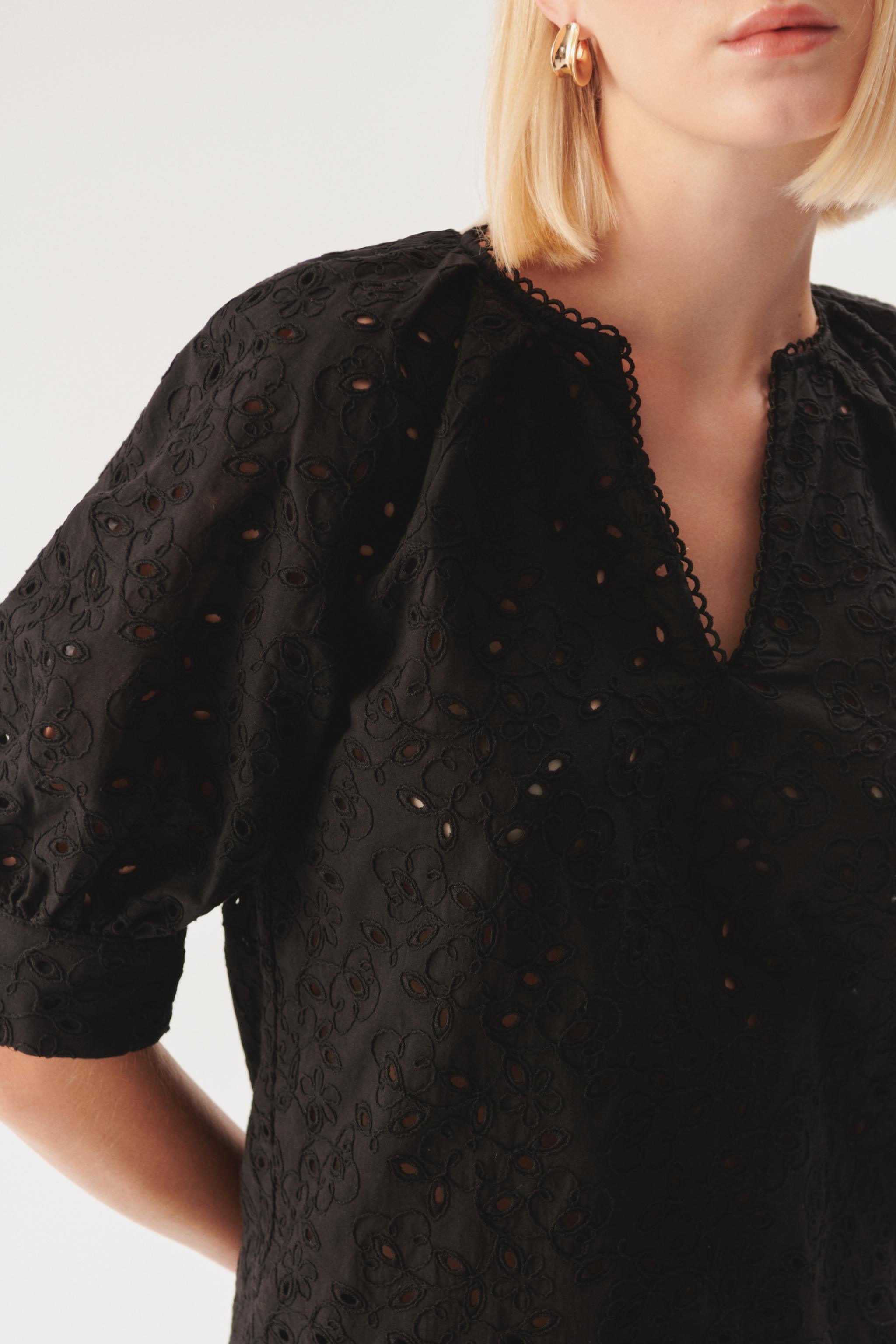 Relaxed Puff Sleeve Eyelet Blouse