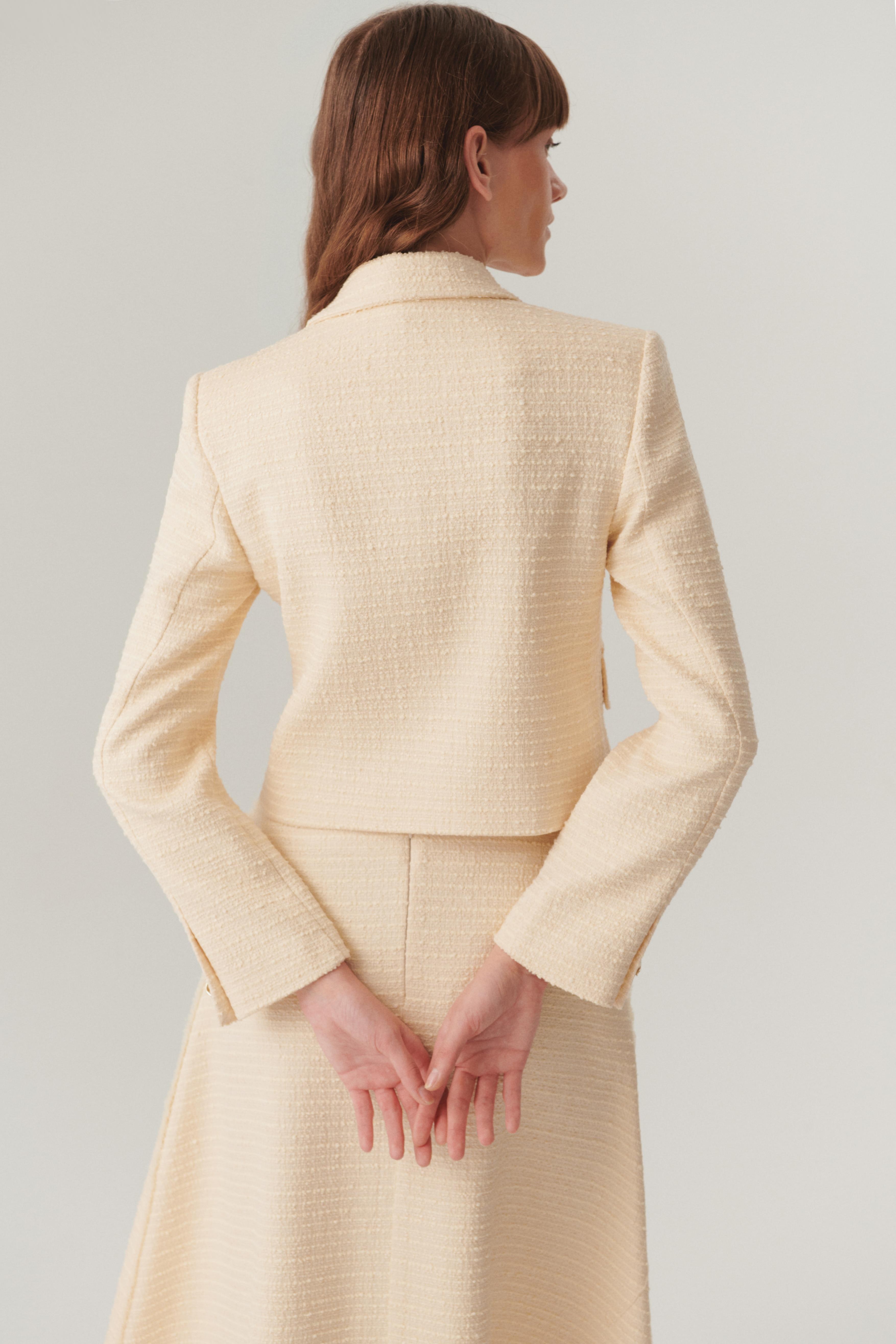 Ecru Cropped Bouclé Blazer