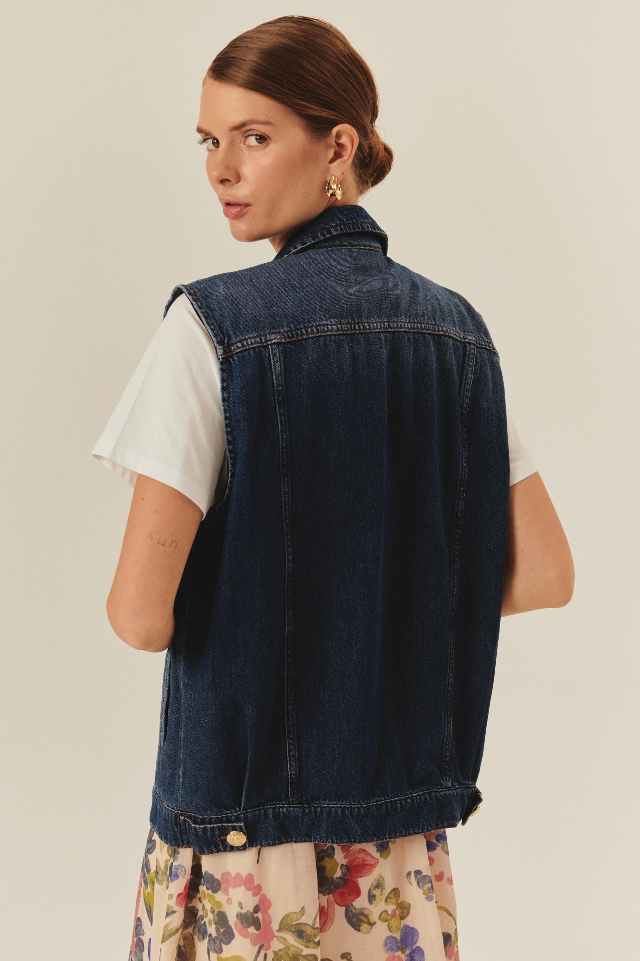 Studded Indigo Denim Vest