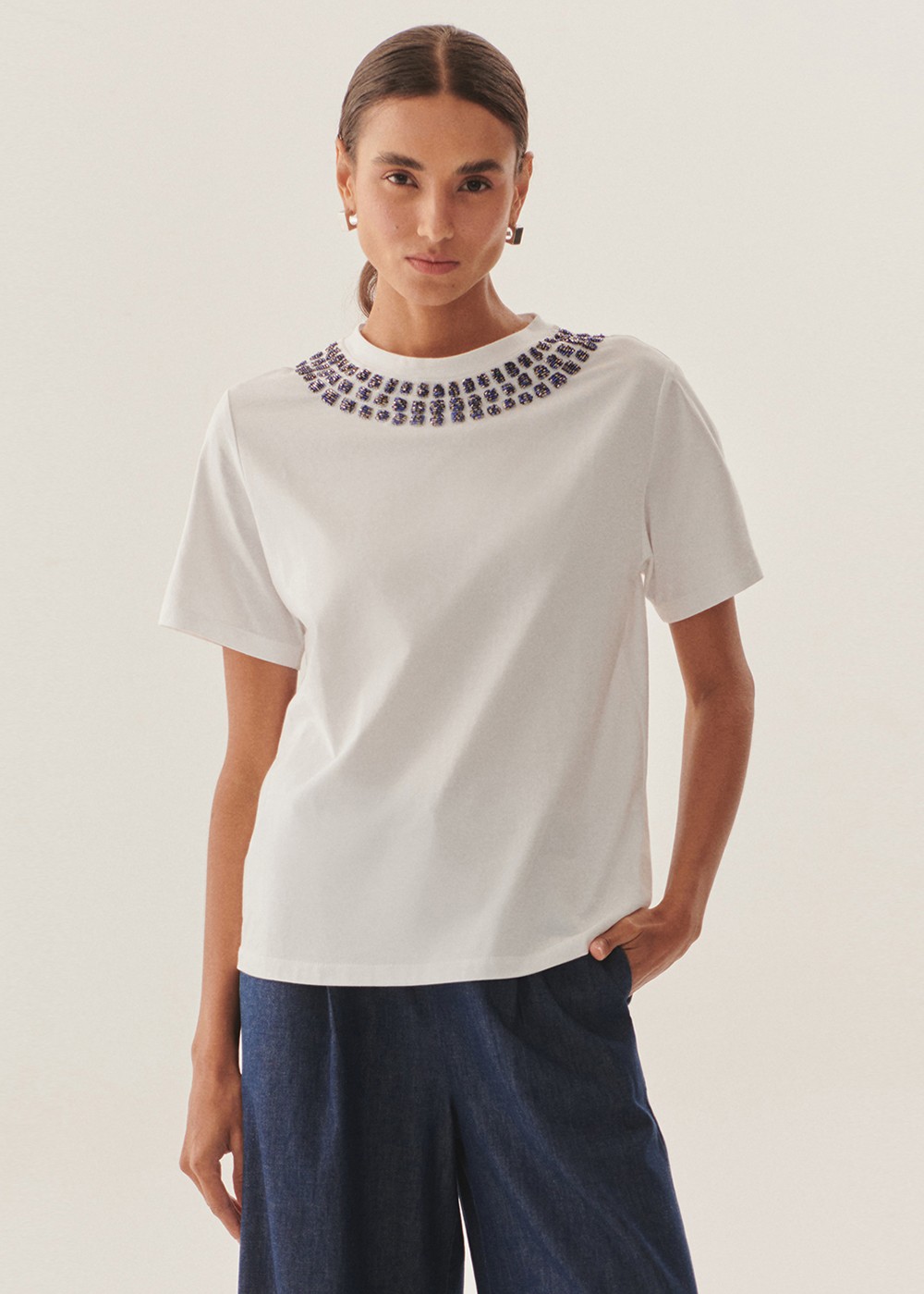 Crystal-Embellished Cotton Tee