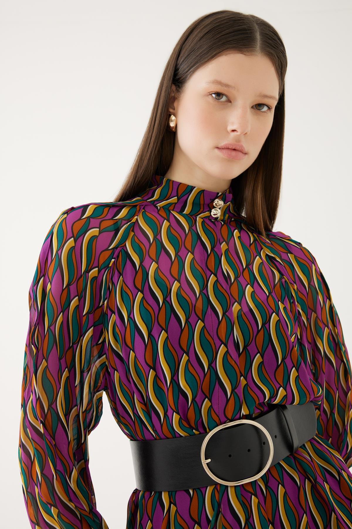 Colorful Dress with Belt Detail