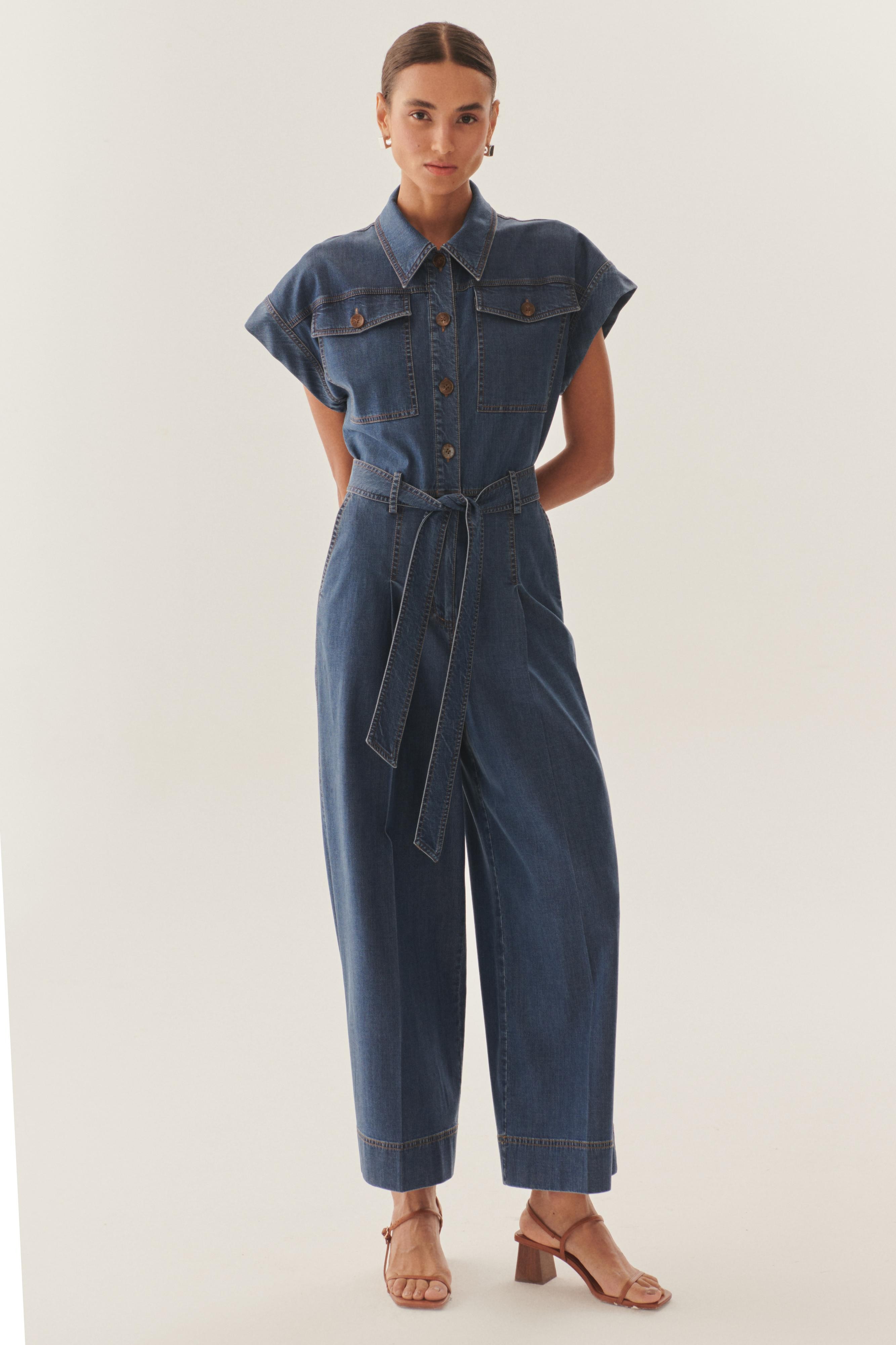 Indigo Lyocell Wide-Leg Jumpsuit