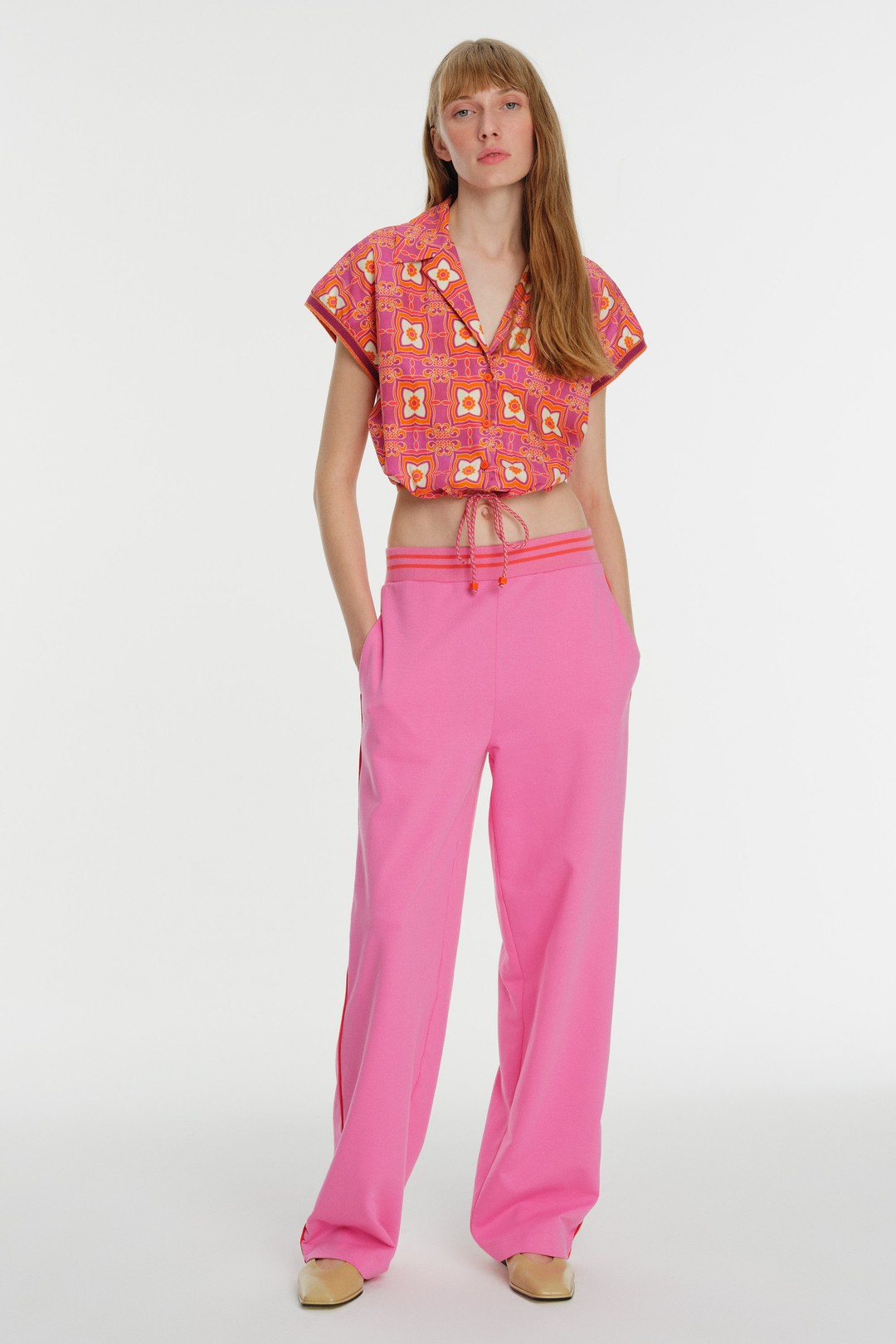 Palazzo Knitted Trousers with Tricot Tape Detail 1