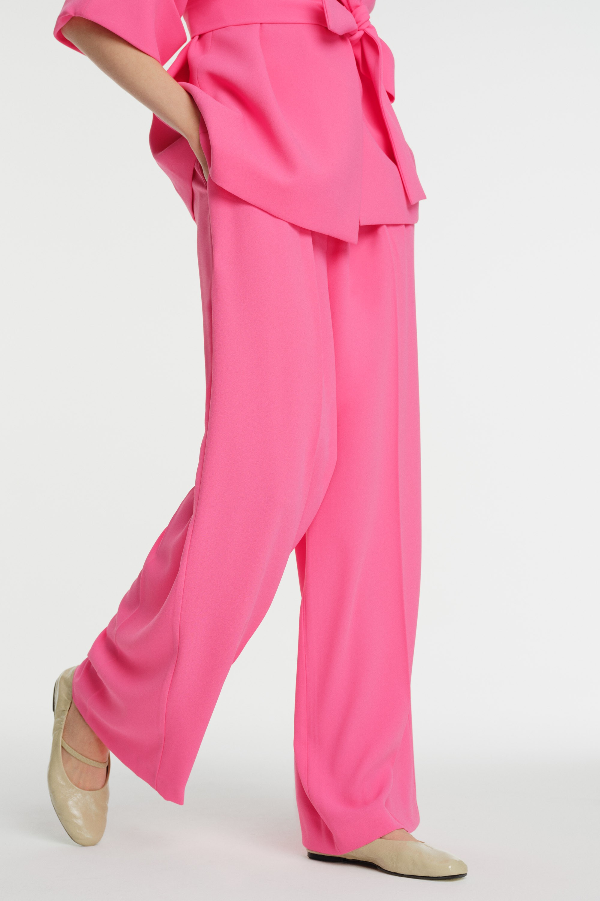 Pleated Palazzo Pants with Belt Detail