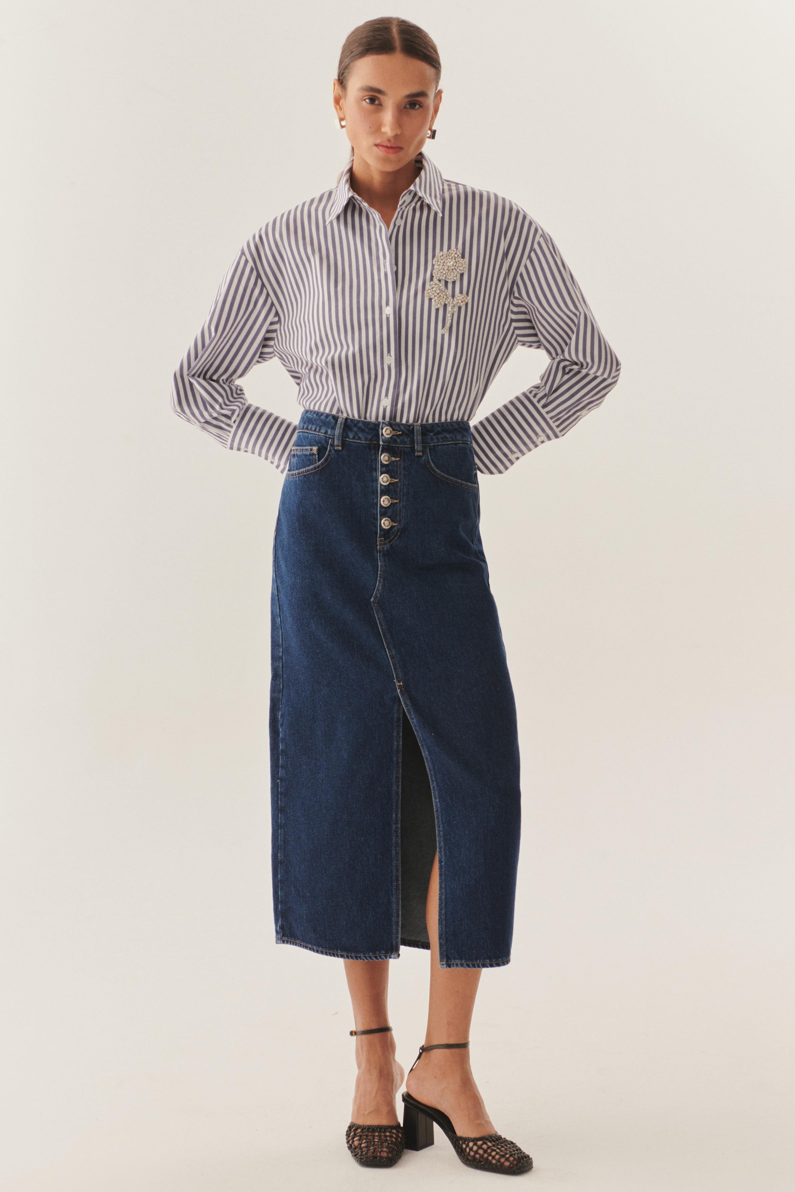 Structured High-Waist Denim Skirt